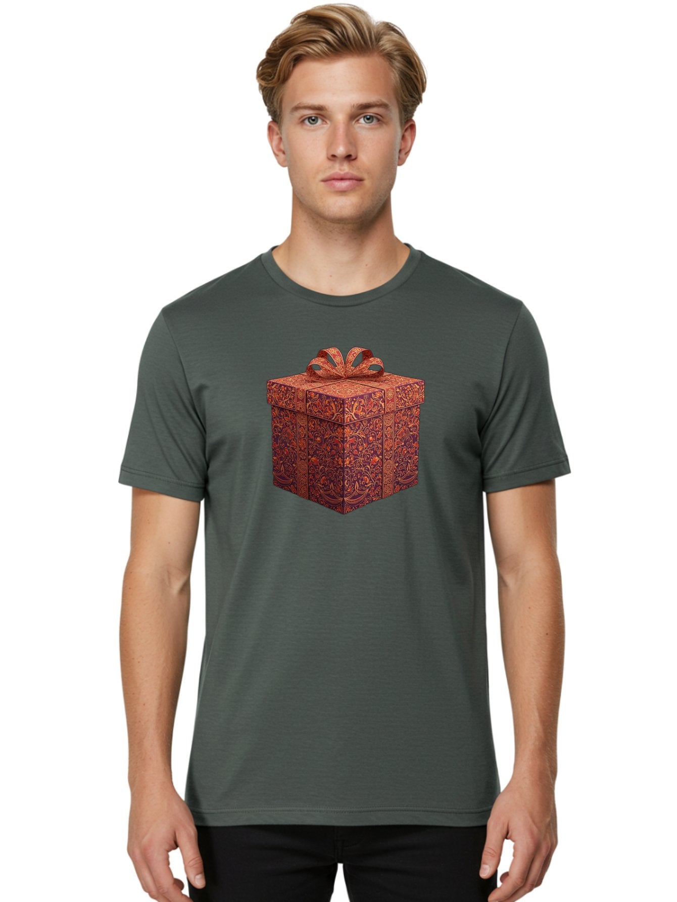 Gift-Box-1 Men'S Graphic Tee, 100% Cotton, Comfortable Casual Summer Wear, Machine Washable, Gift Box With Ribbon, Luxury Gift Wrapping, Red And Orange Floral Pattern, Beautiful Presentation, Intricate Designs, Gift Giving, Special Occasion Bad140 20