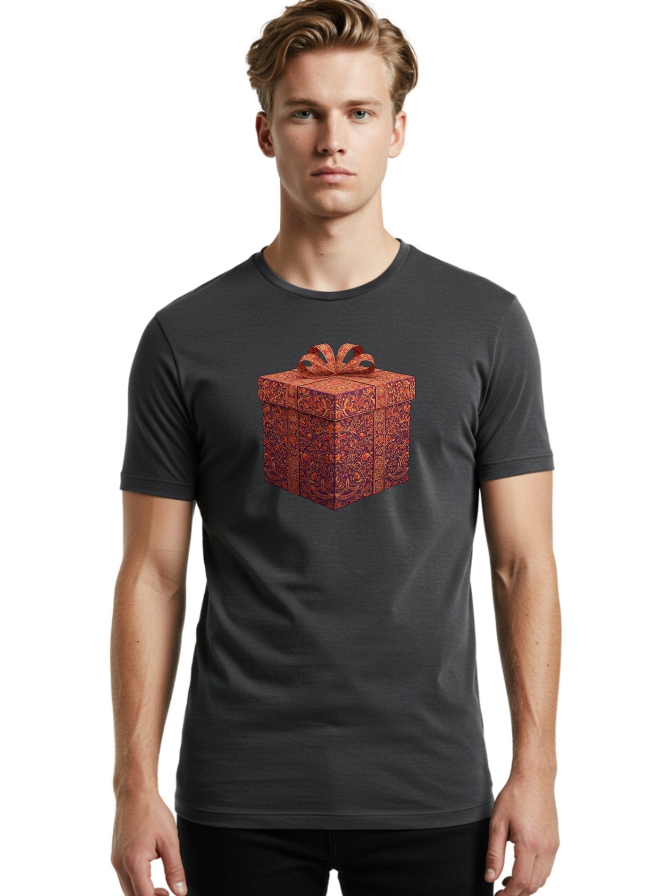 Gift-Box-1 Men'S Graphic Tee, 100% Cotton, Comfortable Casual Summer Wear, Machine Washable, Gift Box With Ribbon, Luxury Gift Wrapping, Red And Orange Floral Pattern, Beautiful Presentation, Intricate Designs, Gift Giving, Special Occasion Bad140 18