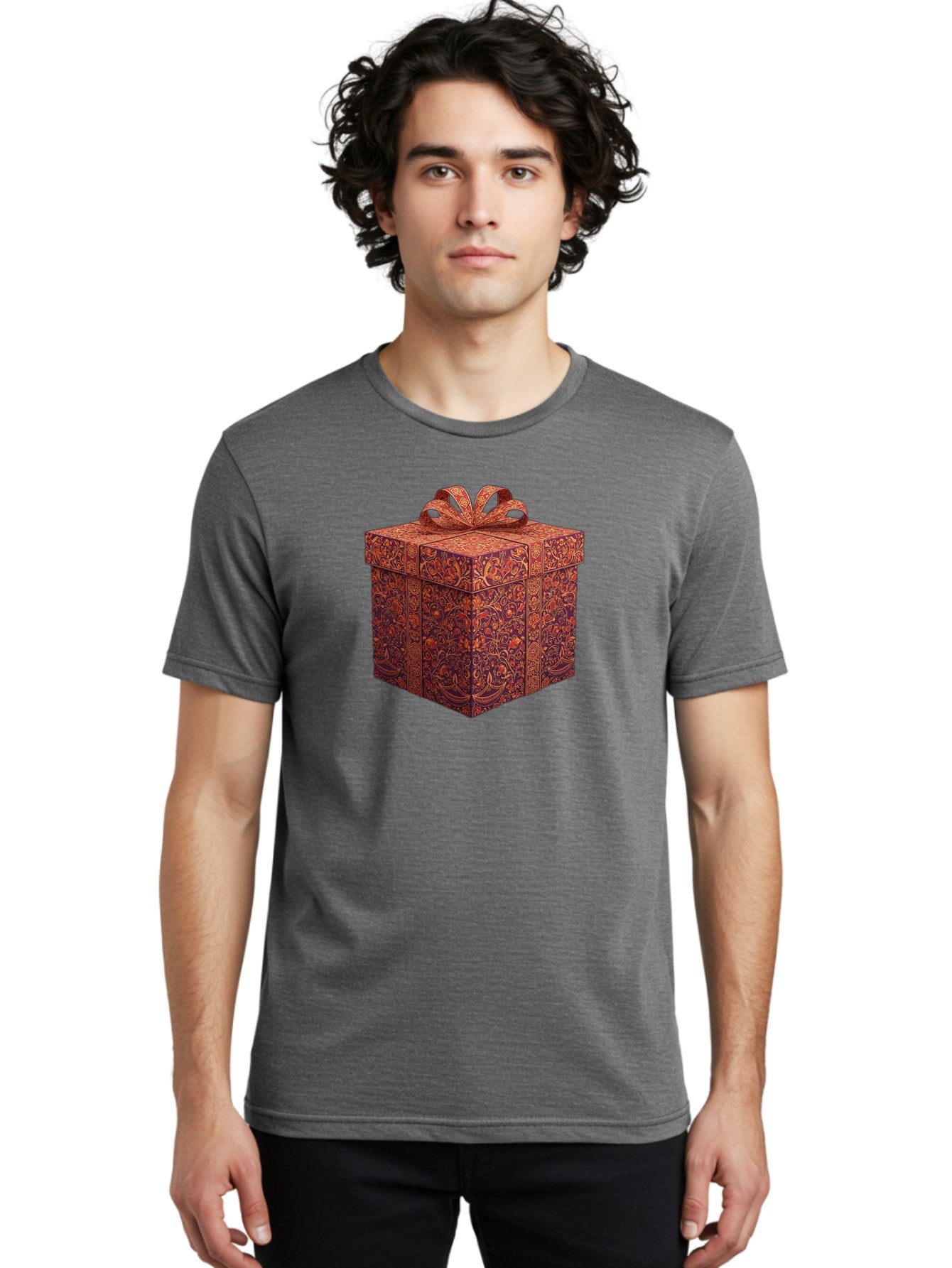 Gift-Box-1 Men'S Graphic Tee, 100% Cotton, Comfortable Casual Summer Wear, Machine Washable, Gift Box With Ribbon, Luxury Gift Wrapping, Red And Orange Floral Pattern, Beautiful Presentation, Intricate Designs, Gift Giving, Special Occasion Bad140 24
