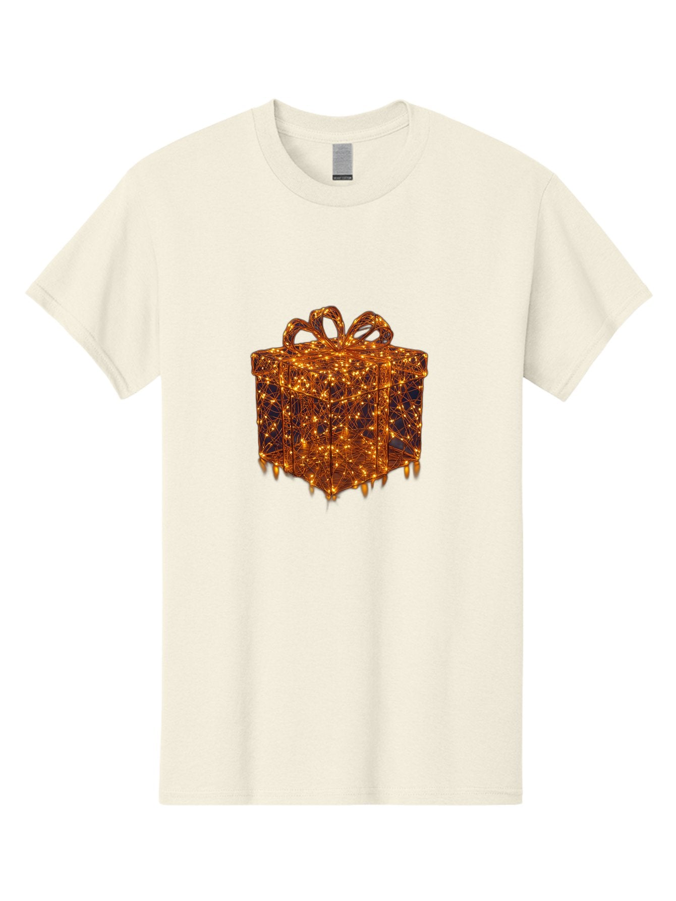 Gift-Box Men'S Graphic Tee, 100% Cotton, Comfortable Casual Summer Wear, Machine Washable, Gold Gift Box, Festive Lights, Holiday Decorations, Wrapped Present, Glowing Ribbon, Celebratory Gift, Christmas Gift, Shiny Lights Bad145