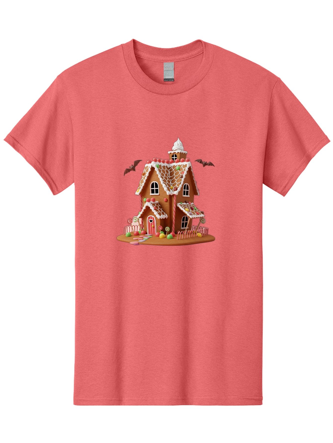 Gingerbread-House Men'S Graphic Tee, 100% Cotton, Comfortable Casual Summer Wear, Machine Washable, Gingerbread House, Holiday Treat, Festive Dessert, Candy Decorations, Icing Details, Red And White Candy, Holiday Sweets, Christmas Cookie, Bad148 12