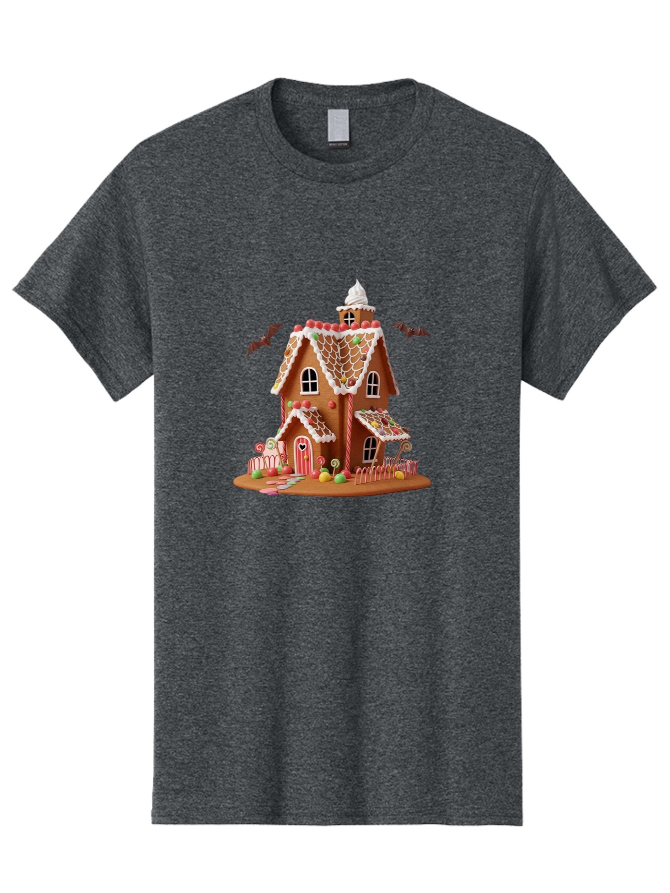 Gingerbread-House Men'S Graphic Tee, 100% Cotton, Comfortable Casual Summer Wear, Machine Washable, Gingerbread House, Holiday Treat, Festive Dessert, Candy Decorations, Icing Details, Red And White Candy, Holiday Sweets, Christmas Cookie, Bad148 10