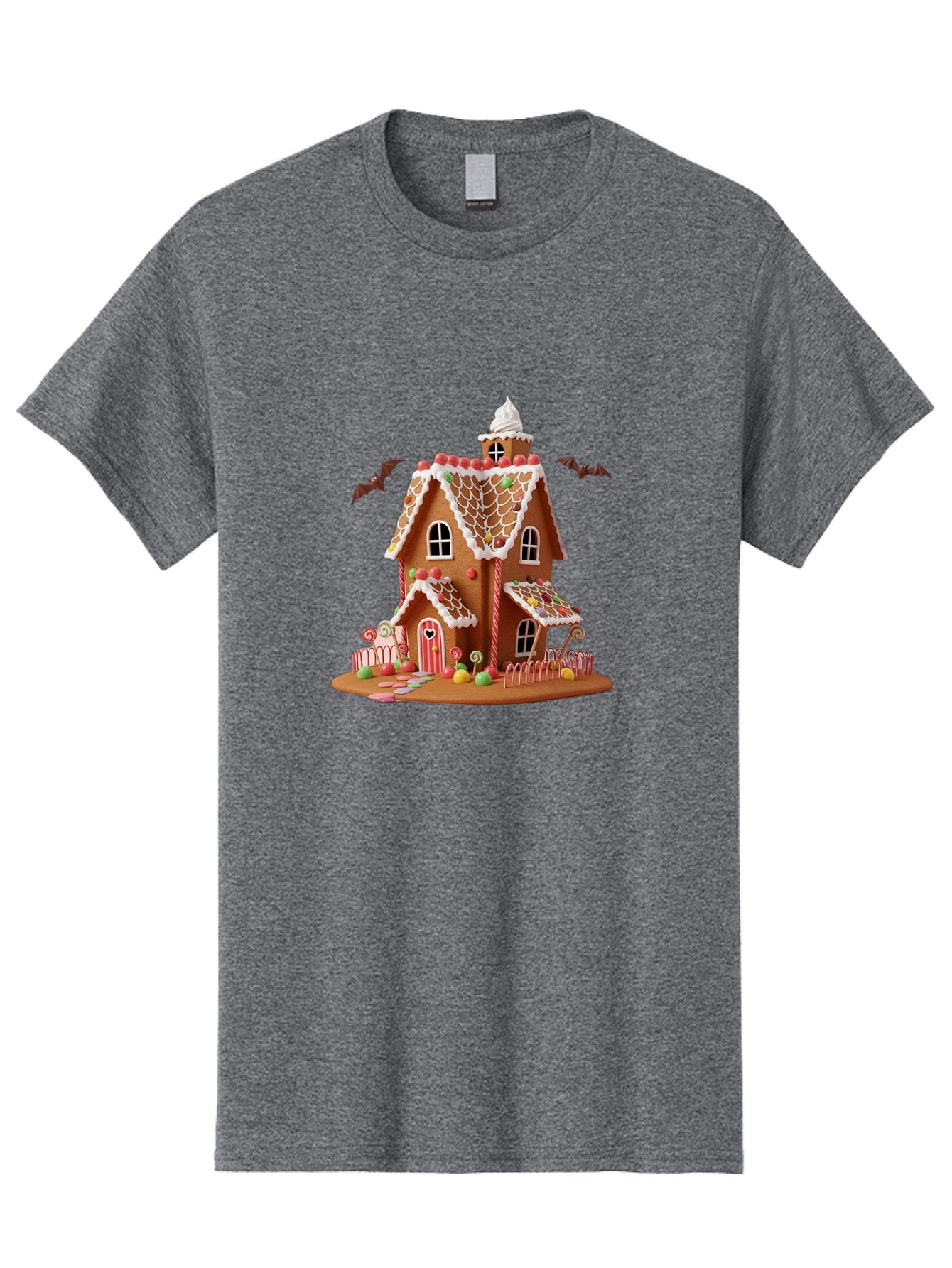 Gingerbread-House Men'S Graphic Tee, 100% Cotton, Comfortable Casual Summer Wear, Machine Washable, Gingerbread House, Holiday Treat, Festive Dessert, Candy Decorations, Icing Details, Red And White Candy, Holiday Sweets, Christmas Cookie, Bad148 8