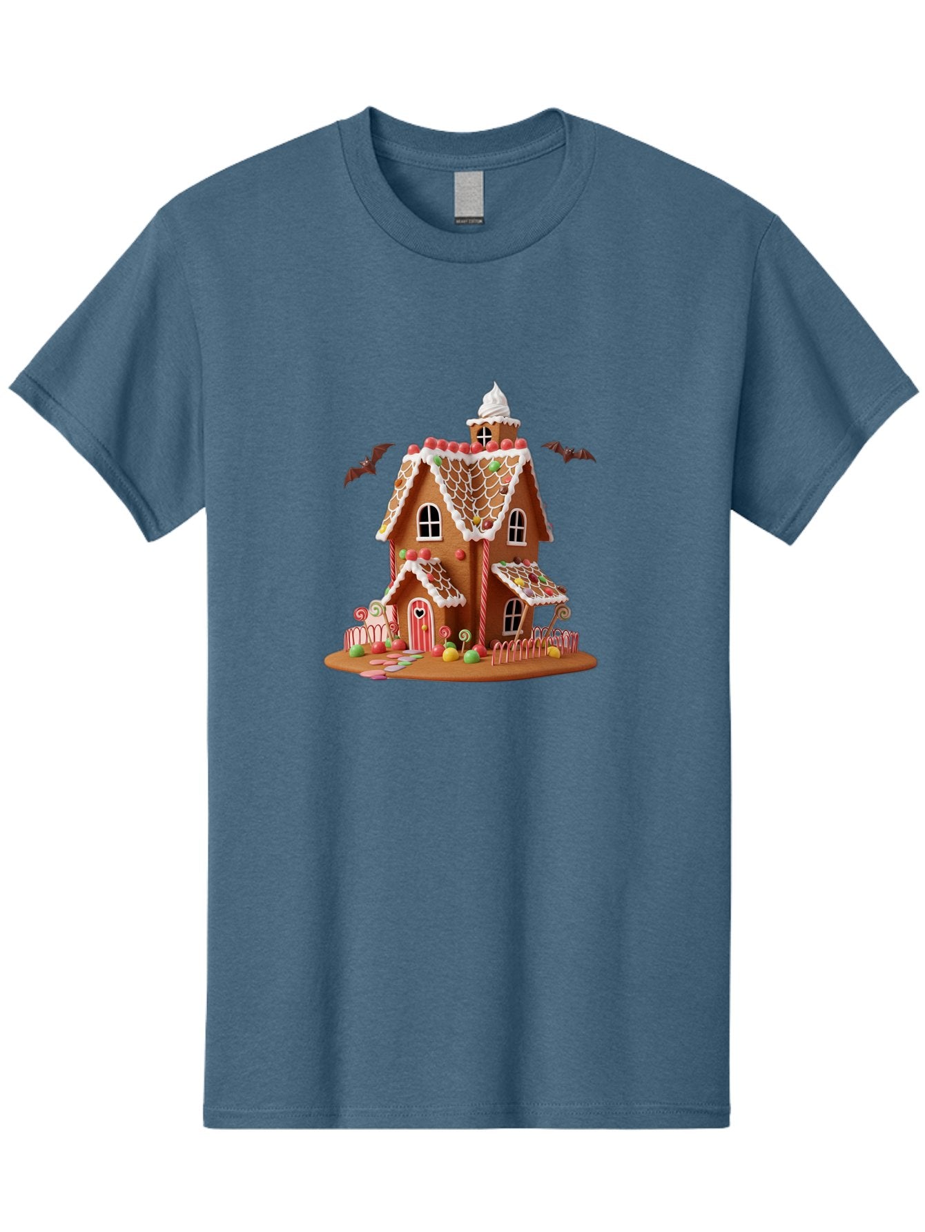 Gingerbread-House Men'S Graphic Tee, 100% Cotton, Comfortable Casual Summer Wear, Machine Washable, Gingerbread House, Holiday Treat, Festive Dessert, Candy Decorations, Icing Details, Red And White Candy, Holiday Sweets, Christmas Cookie, Bad148 15