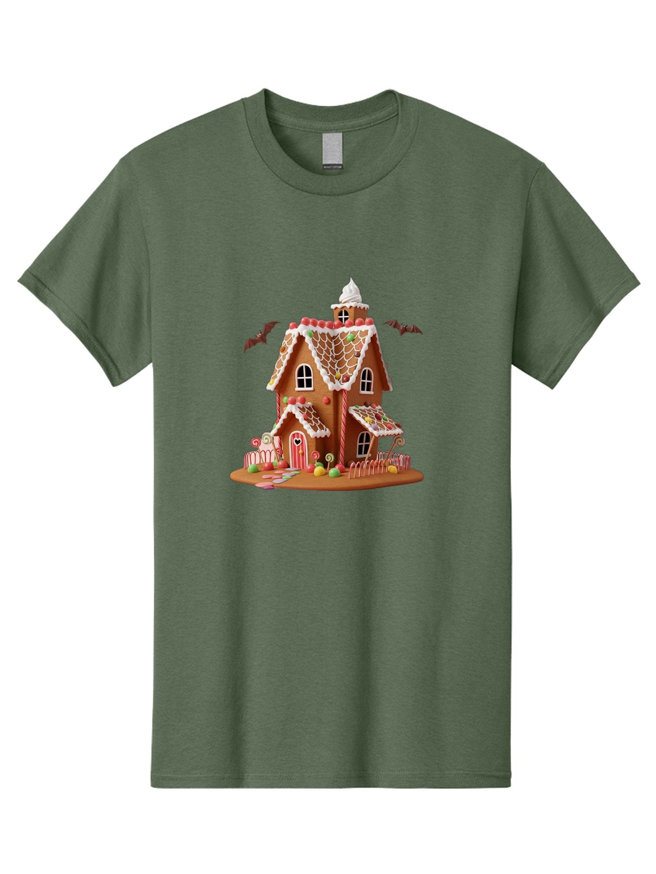 Gingerbread-House Men'S Graphic Tee, 100% Cotton, Comfortable Casual Summer Wear, Machine Washable, Gingerbread House, Holiday Treat, Festive Dessert, Candy Decorations, Icing Details, Red And White Candy, Holiday Sweets, Christmas Cookie, Bad148 4
