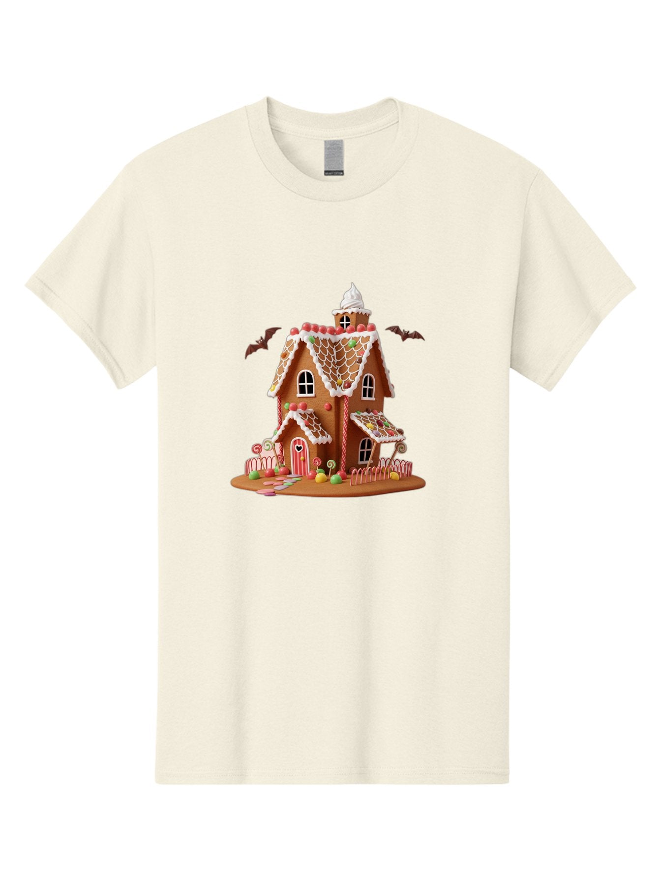Gingerbread-House Men'S Graphic Tee, 100% Cotton, Comfortable Casual Summer Wear, Machine Washable, Gingerbread House, Holiday Treat, Festive Dessert, Candy Decorations, Icing Details, Red And White Candy, Holiday Sweets, Christmas Cookie, Bad148 13