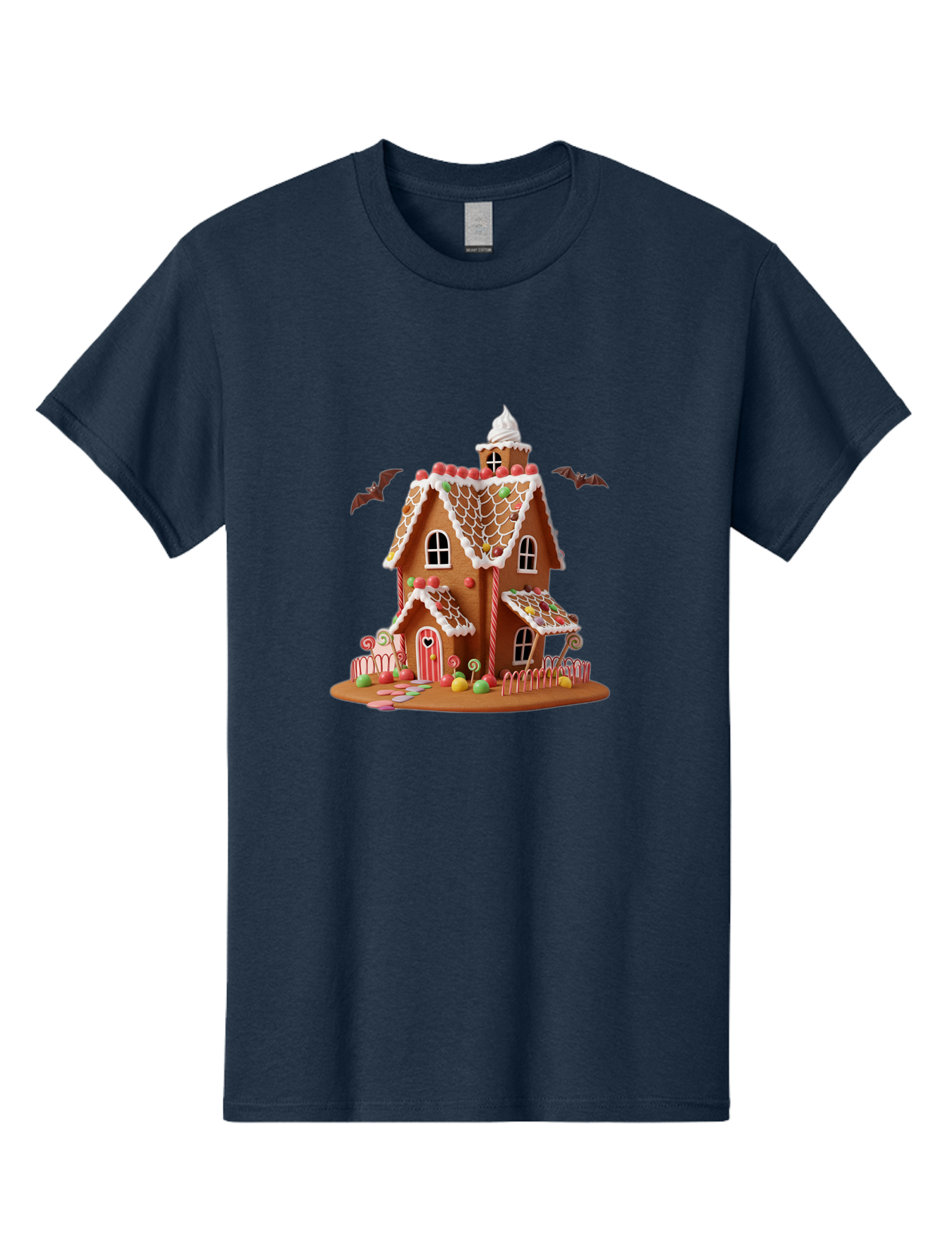 Gingerbread-House Men'S Graphic Tee, 100% Cotton, Comfortable Casual Summer Wear, Machine Washable, Gingerbread House, Holiday Treat, Festive Dessert, Candy Decorations, Icing Details, Red And White Candy, Holiday Sweets, Christmas Cookie, Bad148 7