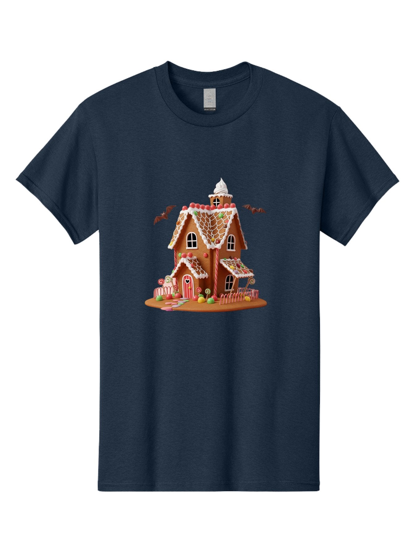 Gingerbread-House Men'S Graphic Tee, 100% Cotton, Comfortable Casual Summer Wear, Machine Washable, Gingerbread House, Holiday Treat, Festive Dessert, Candy Decorations, Icing Details, Red And White Candy, Holiday Sweets, Christmas Cookie, Bad148 6