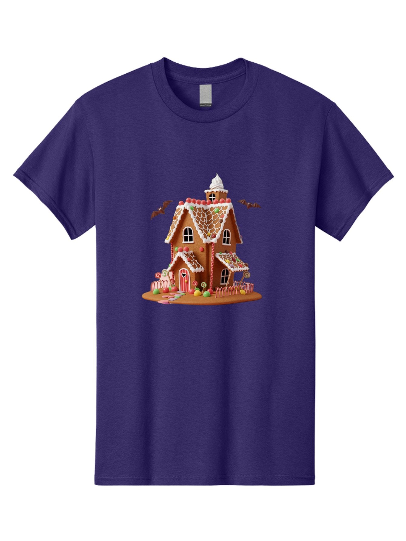 Gingerbread-House Men'S Graphic Tee, 100% Cotton, Comfortable Casual Summer Wear, Machine Washable, Gingerbread House, Holiday Treat, Festive Dessert, Candy Decorations, Icing Details, Red And White Candy, Holiday Sweets, Christmas Cookie, Bad148 11