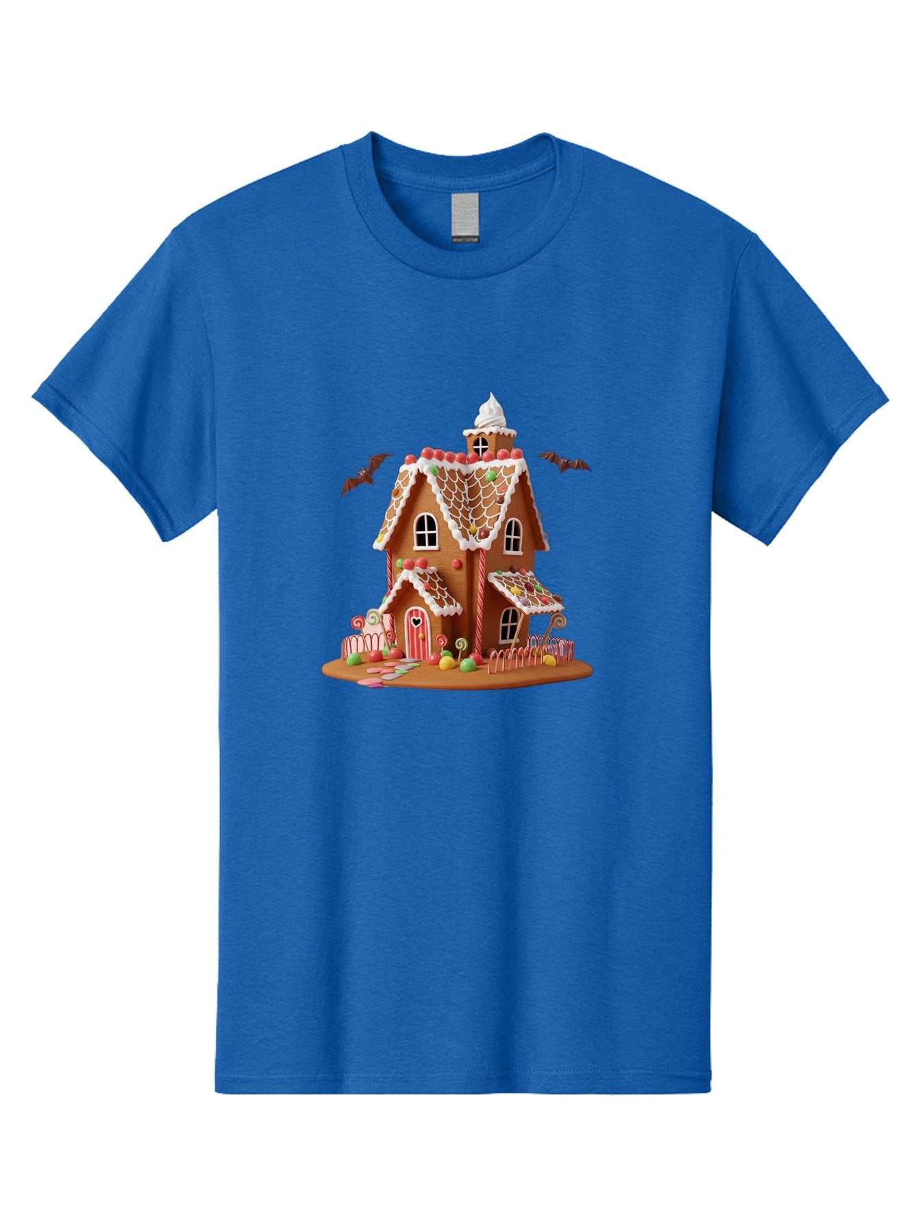 Gingerbread-House Men'S Graphic Tee, 100% Cotton, Comfortable Casual Summer Wear, Machine Washable, Gingerbread House, Holiday Treat, Festive Dessert, Candy Decorations, Icing Details, Red And White Candy, Holiday Sweets, Christmas Cookie, Bad148 7