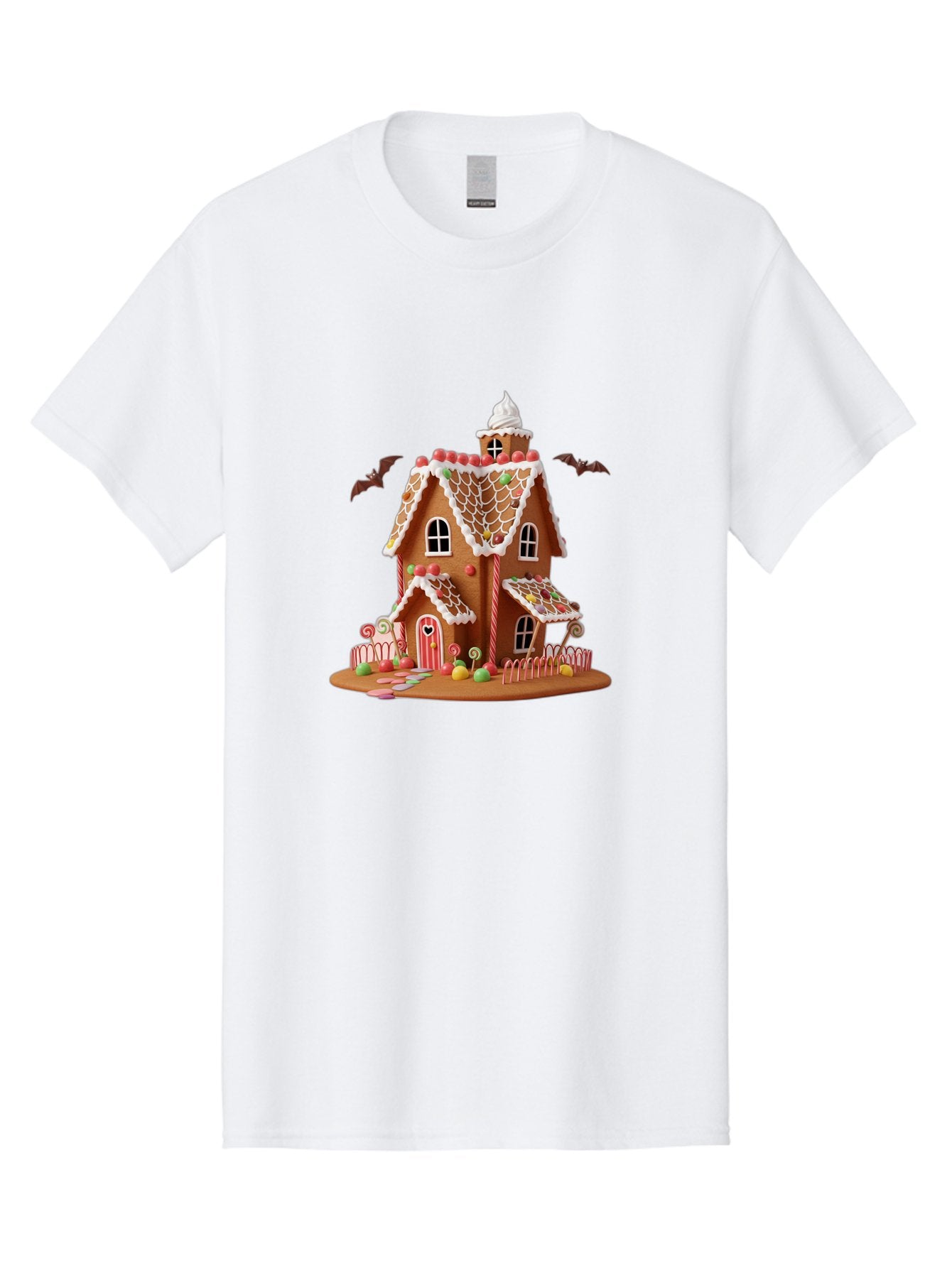 Gingerbread-House Men'S Graphic Tee, 100% Cotton, Comfortable Casual Summer Wear, Machine Washable, Gingerbread House, Holiday Treat, Festive Dessert, Candy Decorations, Icing Details, Red And White Candy, Holiday Sweets, Christmas Cookie, Bad148 14
