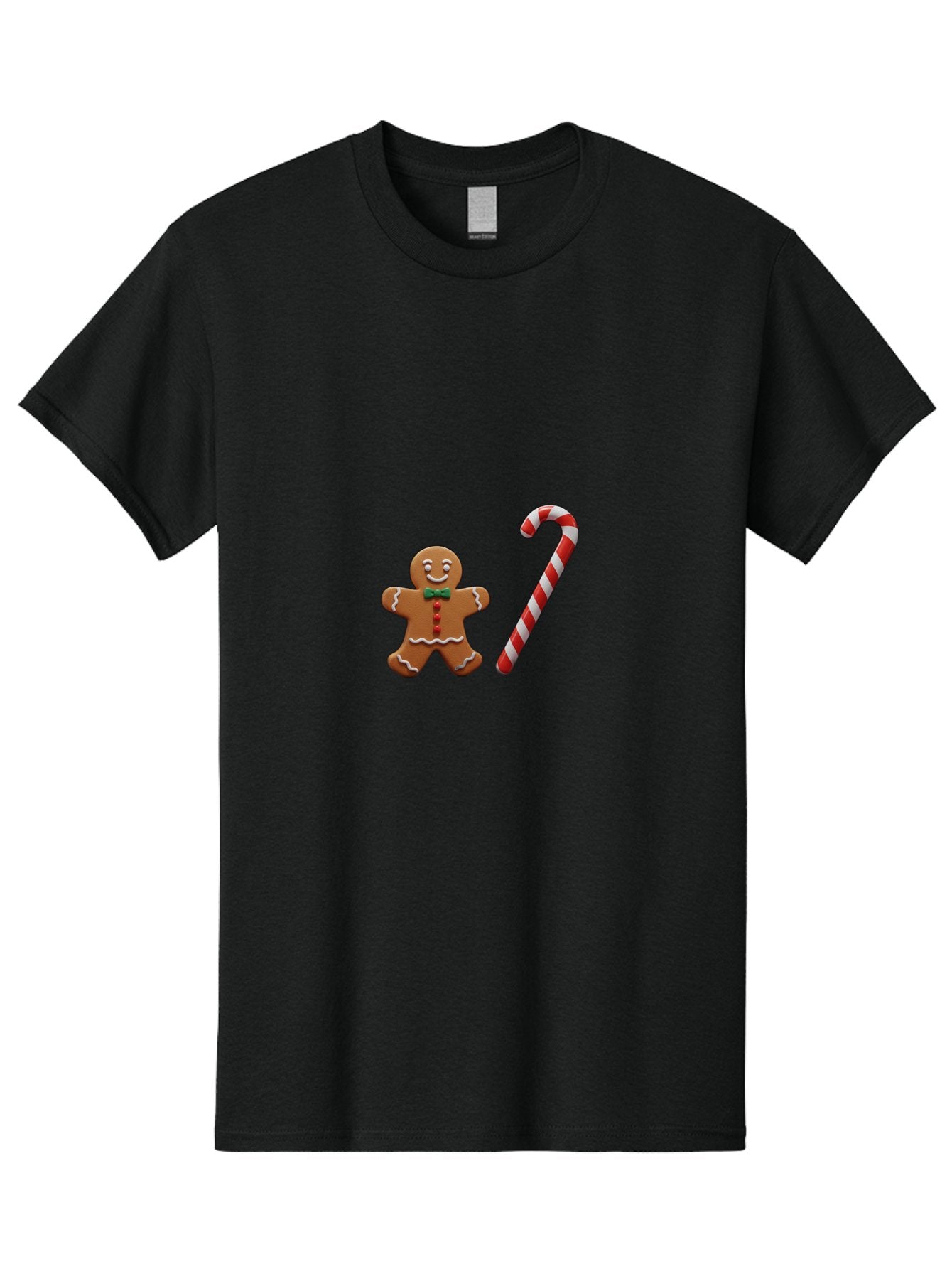 Gingerbread-Man-Candy-Cane Men'S Graphic Tee, 100% Cotton, Comfortable Casual Summer Wear, Machine Washable, Gingerbread Man, Candy Cane, Holiday Treats, Festive Sweets, Christmas Cookie, Red And White, Sweet Delights, Festive Decorations, Bad149