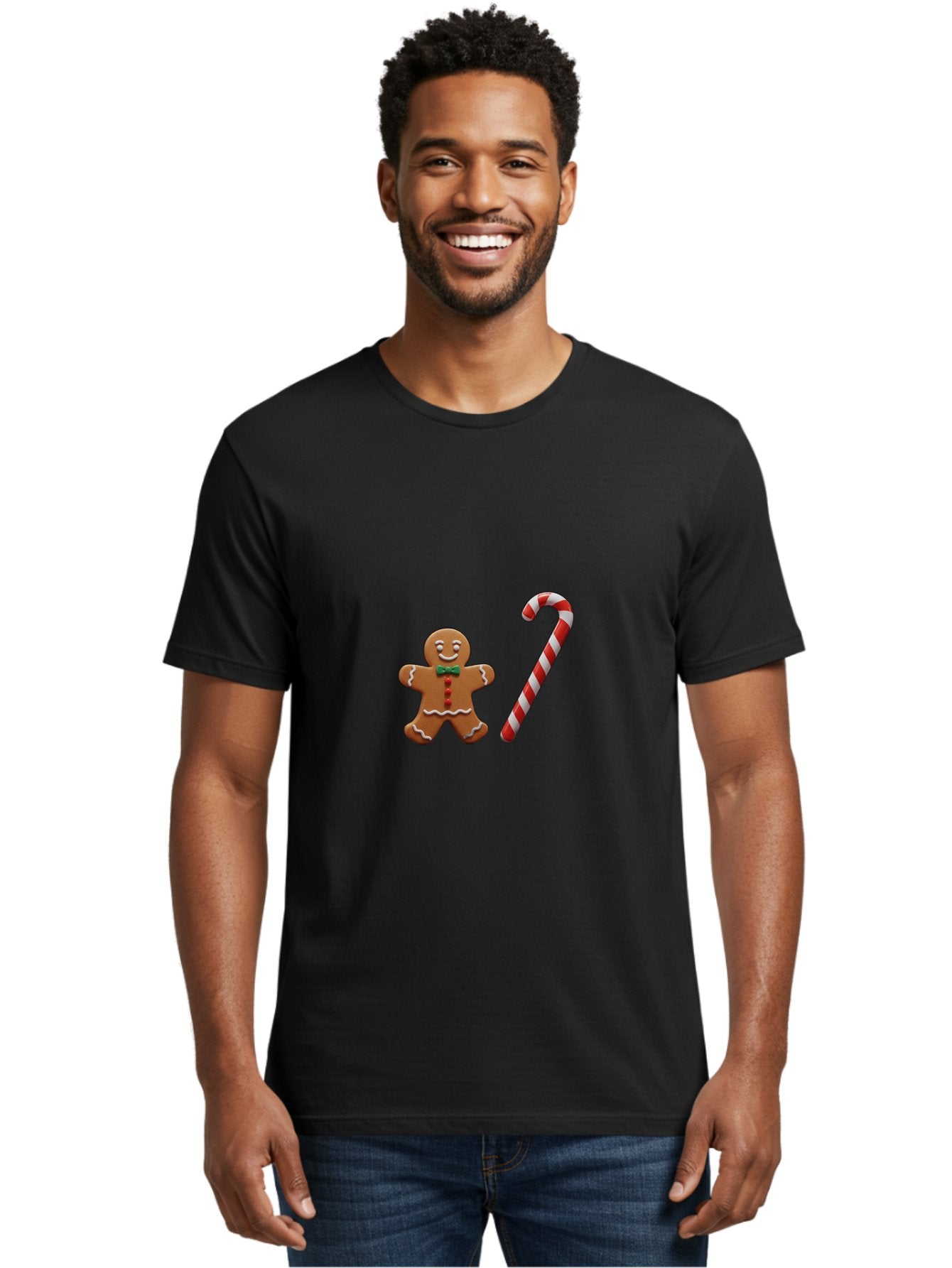 Gingerbread-Man-Candy-Cane Men'S Graphic Tee, 100% Cotton, Comfortable Casual Summer Wear, Machine Washable, Gingerbread Man, Candy Cane, Holiday Treats, Festive Sweets, Christmas Cookie, Red And White, Sweet Delights, Festive Decorations, Bad149 19