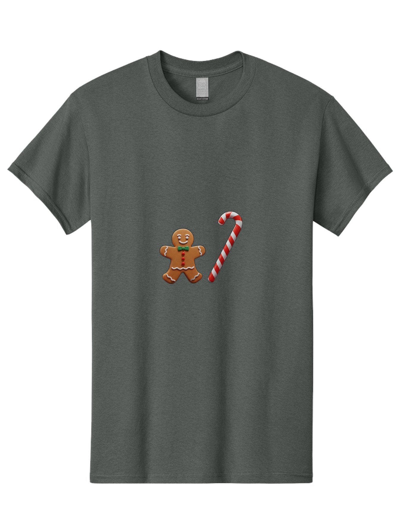 Gingerbread-Man-Candy-Cane Men'S Graphic Tee, 100% Cotton, Comfortable Casual Summer Wear, Machine Washable, Gingerbread Man, Candy Cane, Holiday Treats, Festive Sweets, Christmas Cookie, Red And White, Sweet Delights, Festive Decorations, Bad149