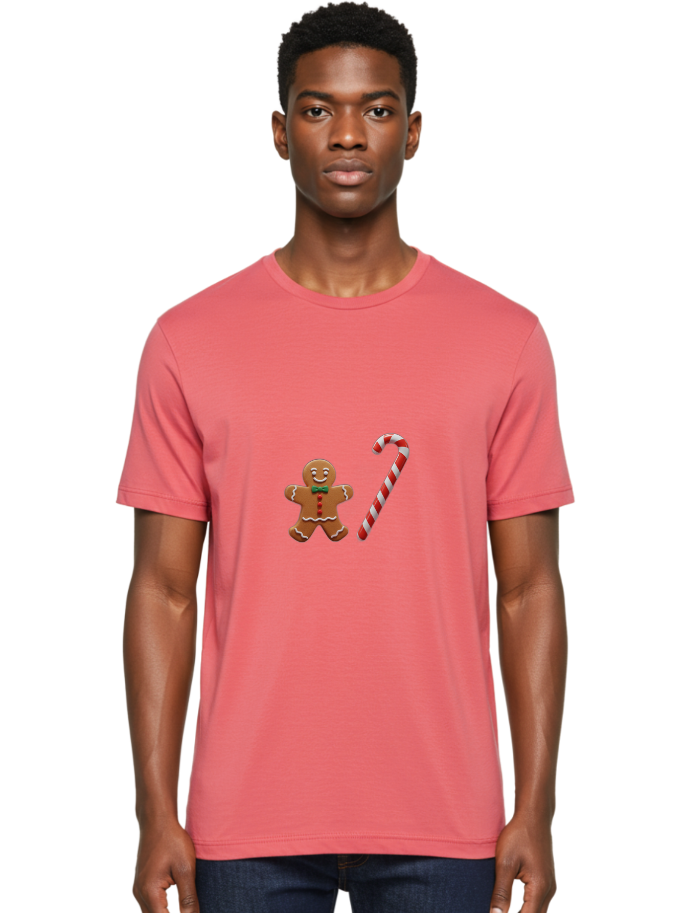 Gingerbread-Man-Candy-Cane Men'S Graphic Tee, 100% Cotton, Comfortable Casual Summer Wear, Machine Washable, Gingerbread Man, Candy Cane, Holiday Treats, Festive Sweets, Christmas Cookie, Red And White, Sweet Delights, Festive Decorations, Bad149 22