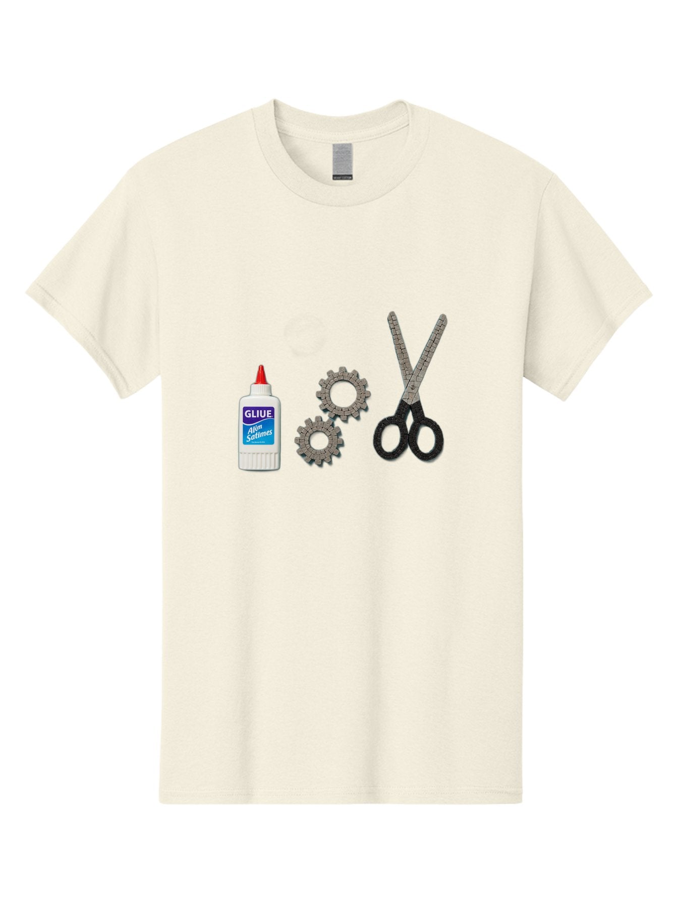 Gliue Men'S Graphic Tee, 100% Cotton, Comfortable Casual Summer Wear, Machine Washable, Bottle Of Glue, Scissors With Ruler Blades, Cogs, Crafting Supplies, Diy Project, Office Stationery, Repair Tools, Mechanical Parts, Art Project, Bad151 7