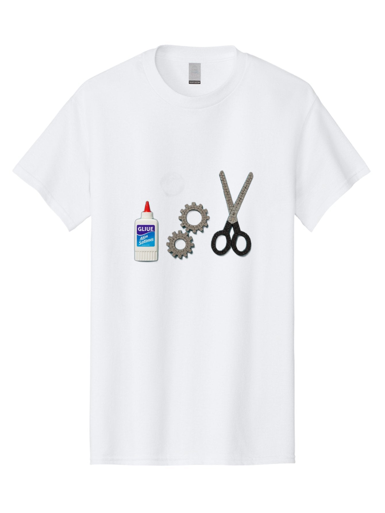 Gliue Men'S Graphic Tee, 100% Cotton, Comfortable Casual Summer Wear, Machine Washable, Bottle Of Glue, Scissors With Ruler Blades, Cogs, Crafting Supplies, Diy Project, Office Stationery, Repair Tools, Mechanical Parts, Art Project, Bad151 14