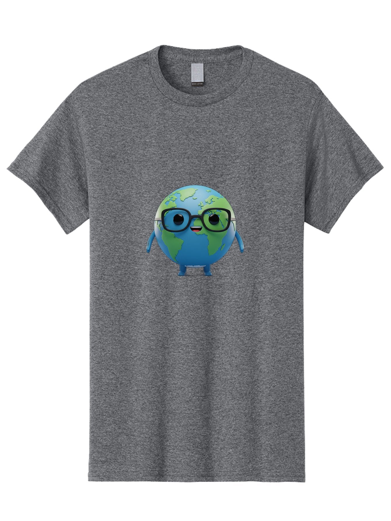 Globe-With-Glasses Men'S Graphic Tee, 100% Cotton, Comfortable Casual Summer Wear, Machine Washable, Cartoon Globe, 3D World Map, Nerdy Planet, Glasses-Wearing Earth, Anthropomorphic Globe, Cute Character Design, Fun Illustration, Bad152