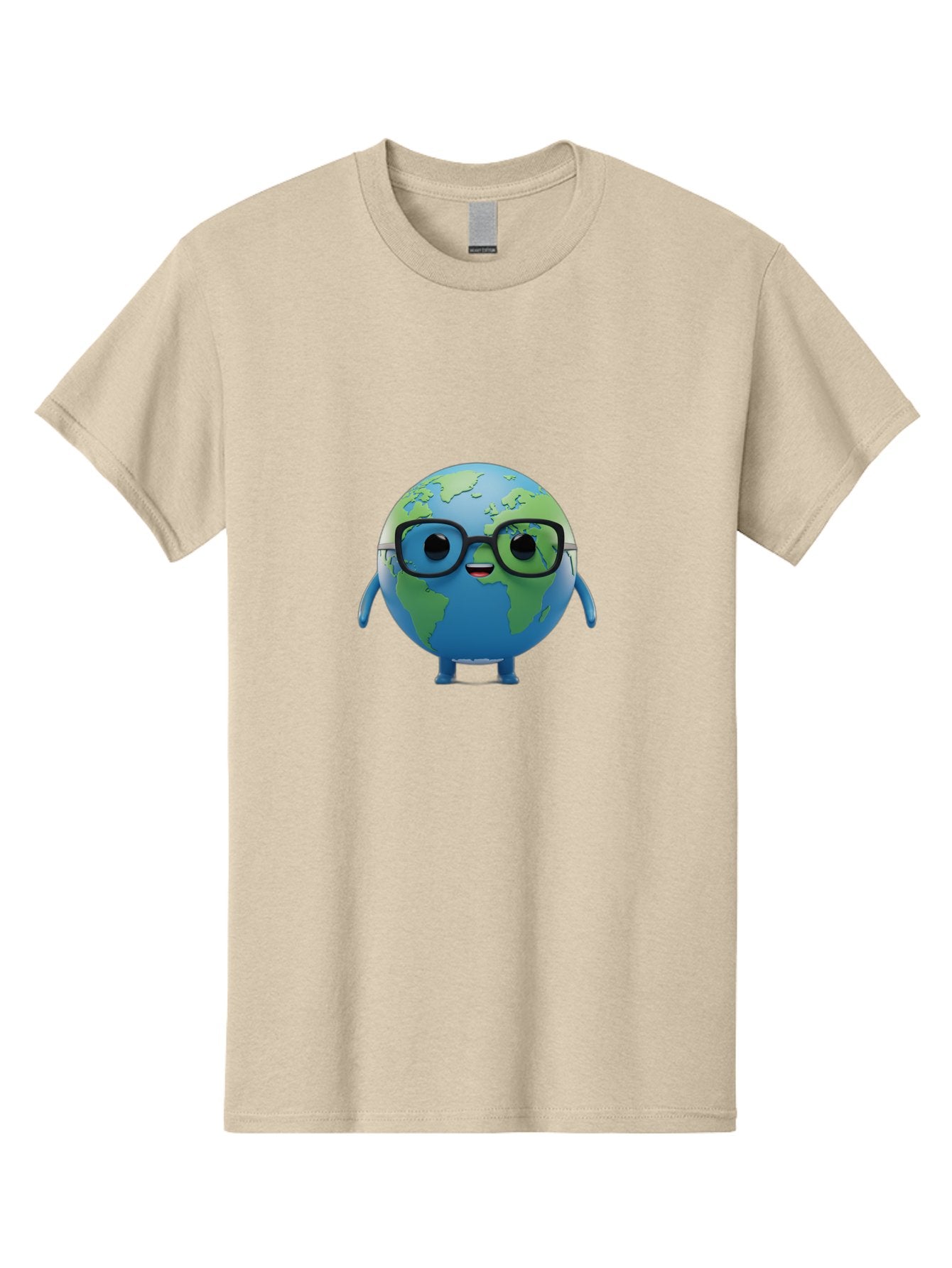 Globe-With-Glasses Men'S Graphic Tee, 100% Cotton, Comfortable Casual Summer Wear, Machine Washable, Cartoon Globe, 3D World Map, Nerdy Planet, Glasses-Wearing Earth, Anthropomorphic Globe, Cute Character Design, Fun Illustration, Bad152 4