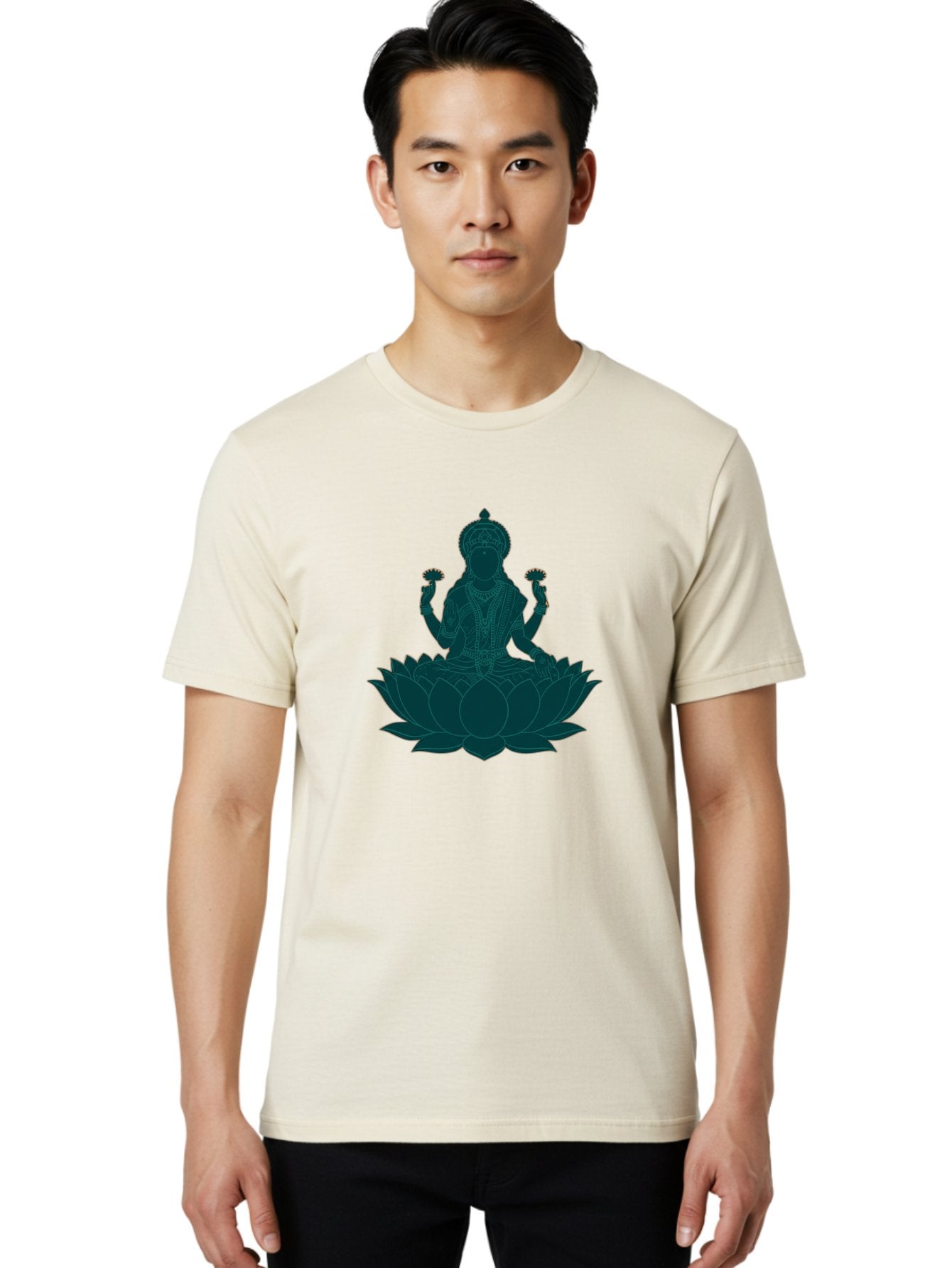 Goddess-Lakshmi Men'S Graphic Tee, 100% Cotton, Comfortable Casual Summer Wear, Machine Washable, Goddess Lakshmi, Lotus Flower, Spiritual Symbolism, Hindu Mythology, Sacred Geometry, Peaceful Pose, Sacred Lotus, Divine Energy, Prosperity, Bad154 30