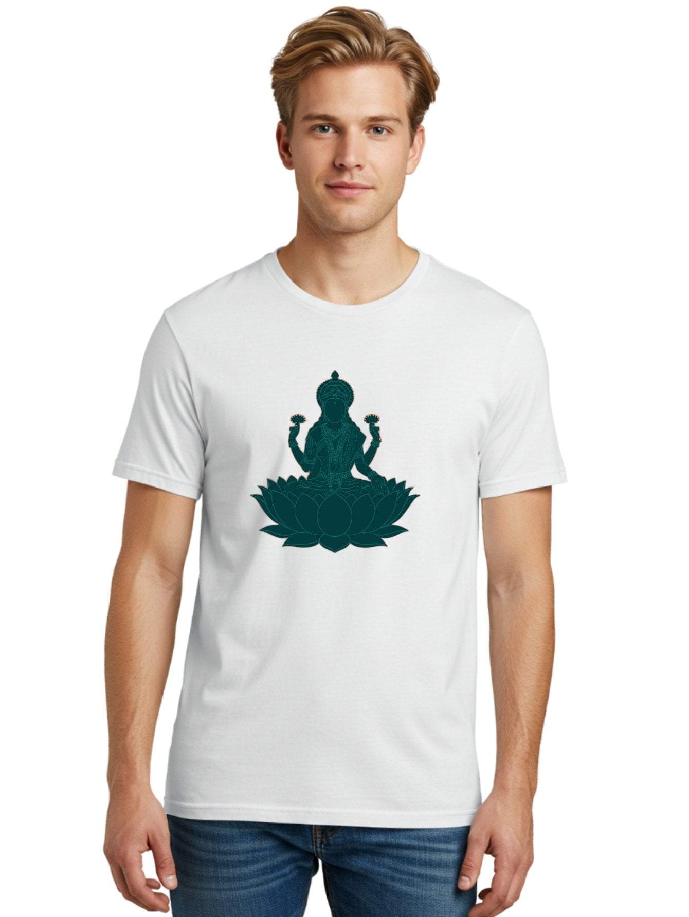 Goddess-Lakshmi Men'S Graphic Tee, 100% Cotton, Comfortable Casual Summer Wear, Machine Washable, Goddess Lakshmi, Lotus Flower, Spiritual Symbolism, Hindu Mythology, Sacred Geometry, Peaceful Pose, Sacred Lotus, Divine Energy, Prosperity, Bad154 22