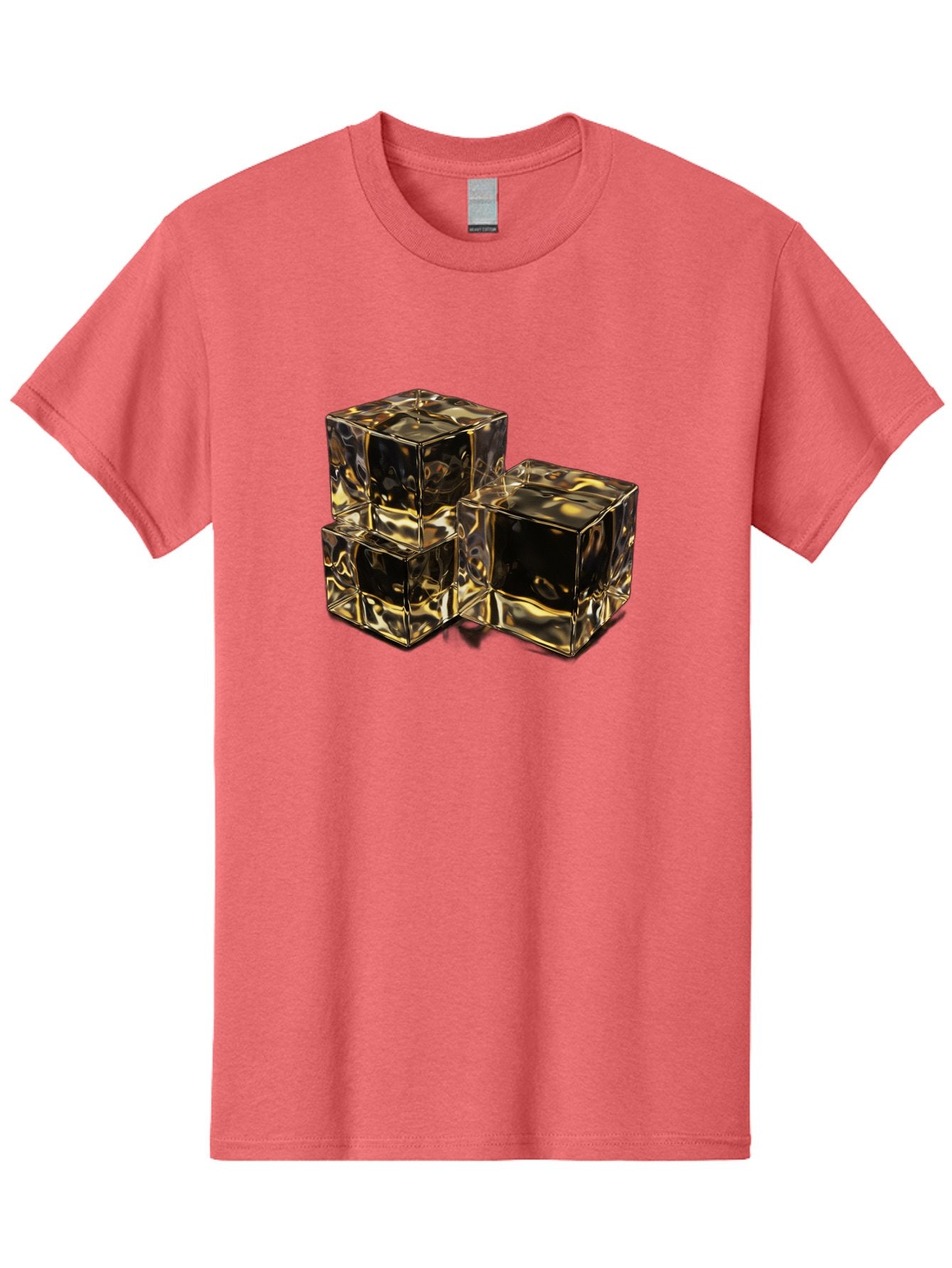 Gold-Cubes Men'S Graphic Tee, 100% Cotton, Comfortable Casual Summer Wear, Machine Washable, Glass Cubes, Reflective Surface, Abstract Art, Modern Design, Geometric Shapes, Transparent Objects, Luxury Feel, Contemporary Aesthetics Bad155