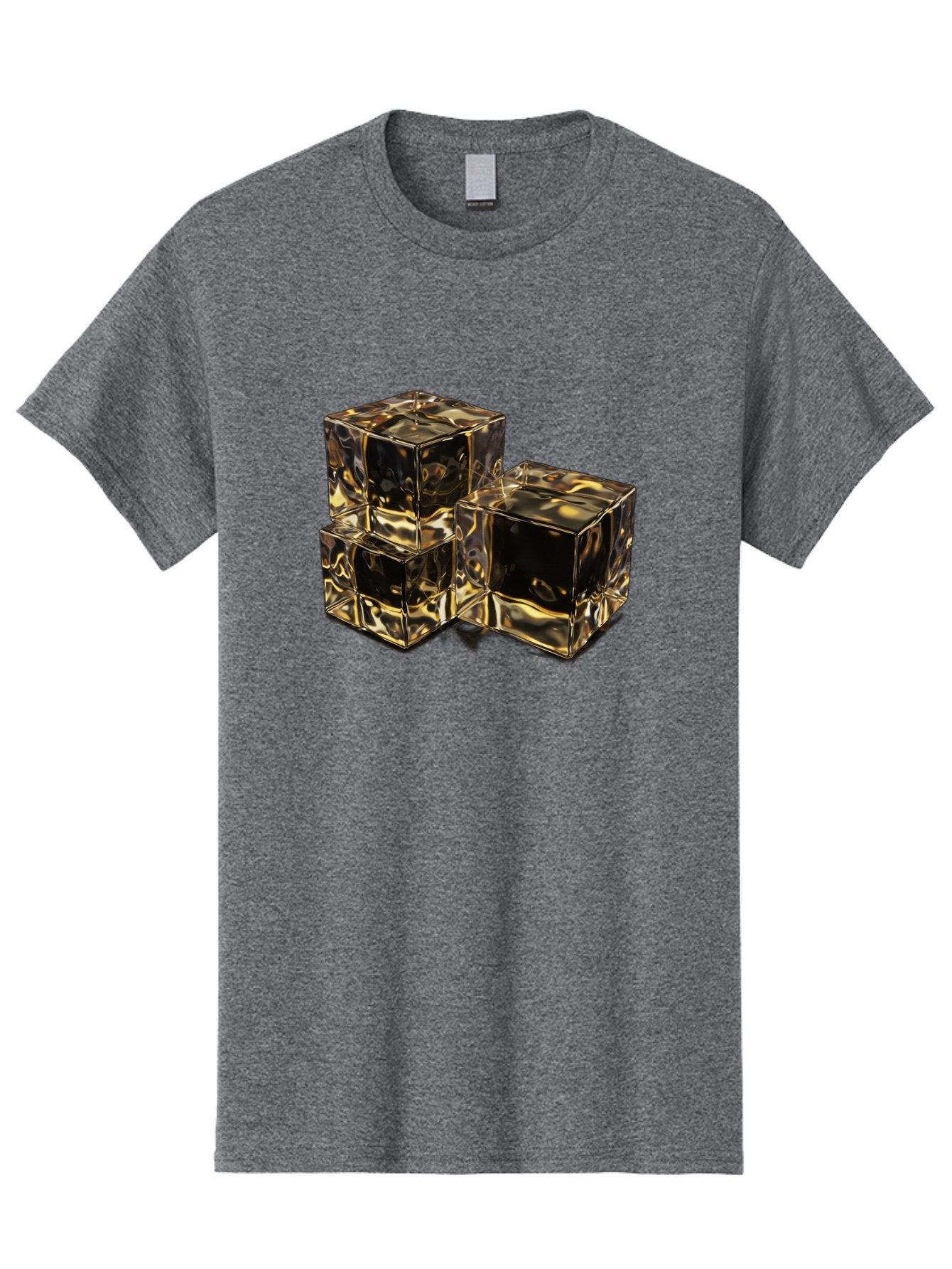 Gold-Cubes Men'S Graphic Tee, 100% Cotton, Comfortable Casual Summer Wear, Machine Washable, Glass Cubes, Reflective Surface, Abstract Art, Modern Design, Geometric Shapes, Transparent Objects, Luxury Feel, Contemporary Aesthetics Bad155 5