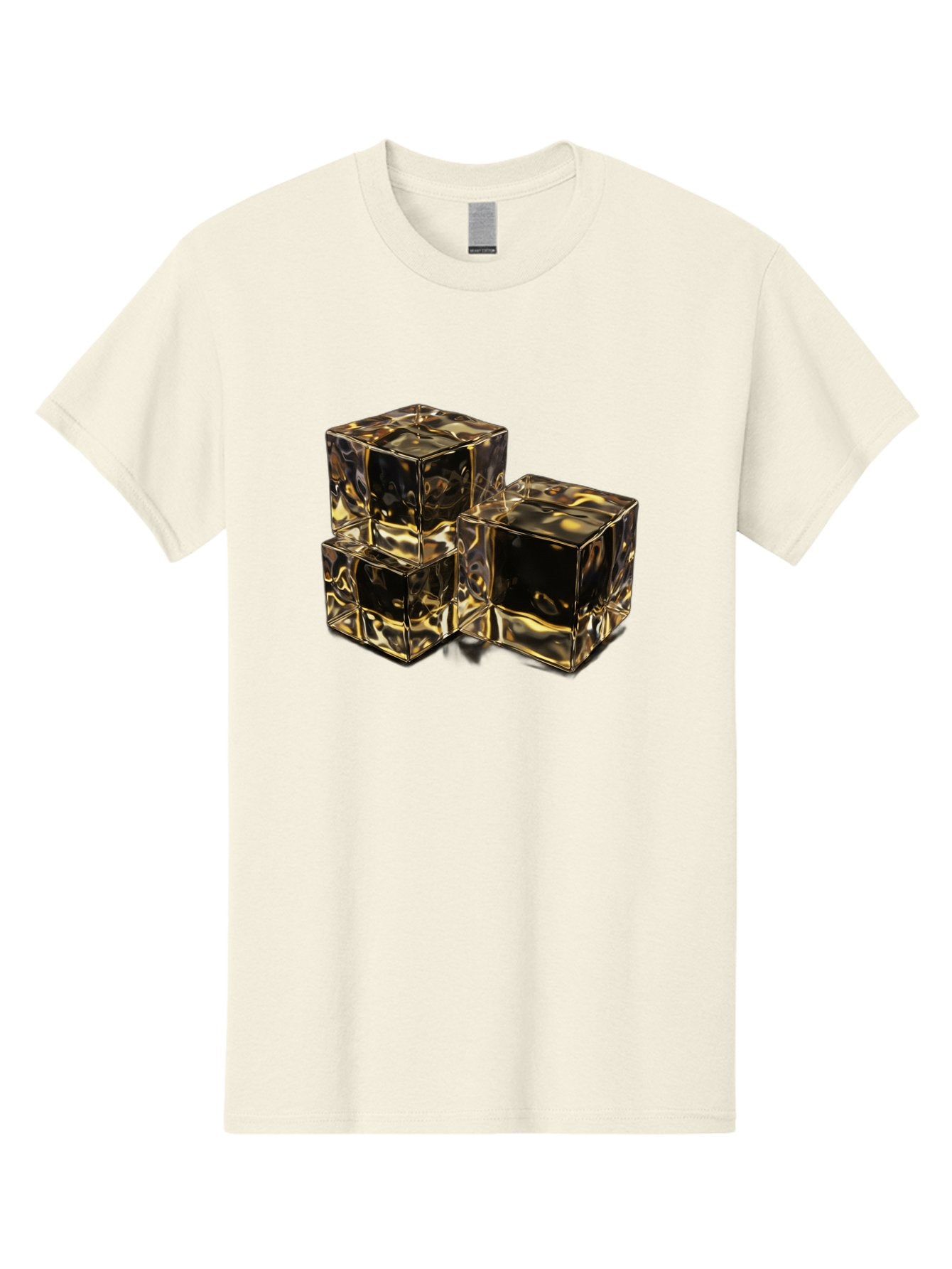 Gold-Cubes Men'S Graphic Tee, 100% Cotton, Comfortable Casual Summer Wear, Machine Washable, Glass Cubes, Reflective Surface, Abstract Art, Modern Design, Geometric Shapes, Transparent Objects, Luxury Feel, Contemporary Aesthetics Bad155 3