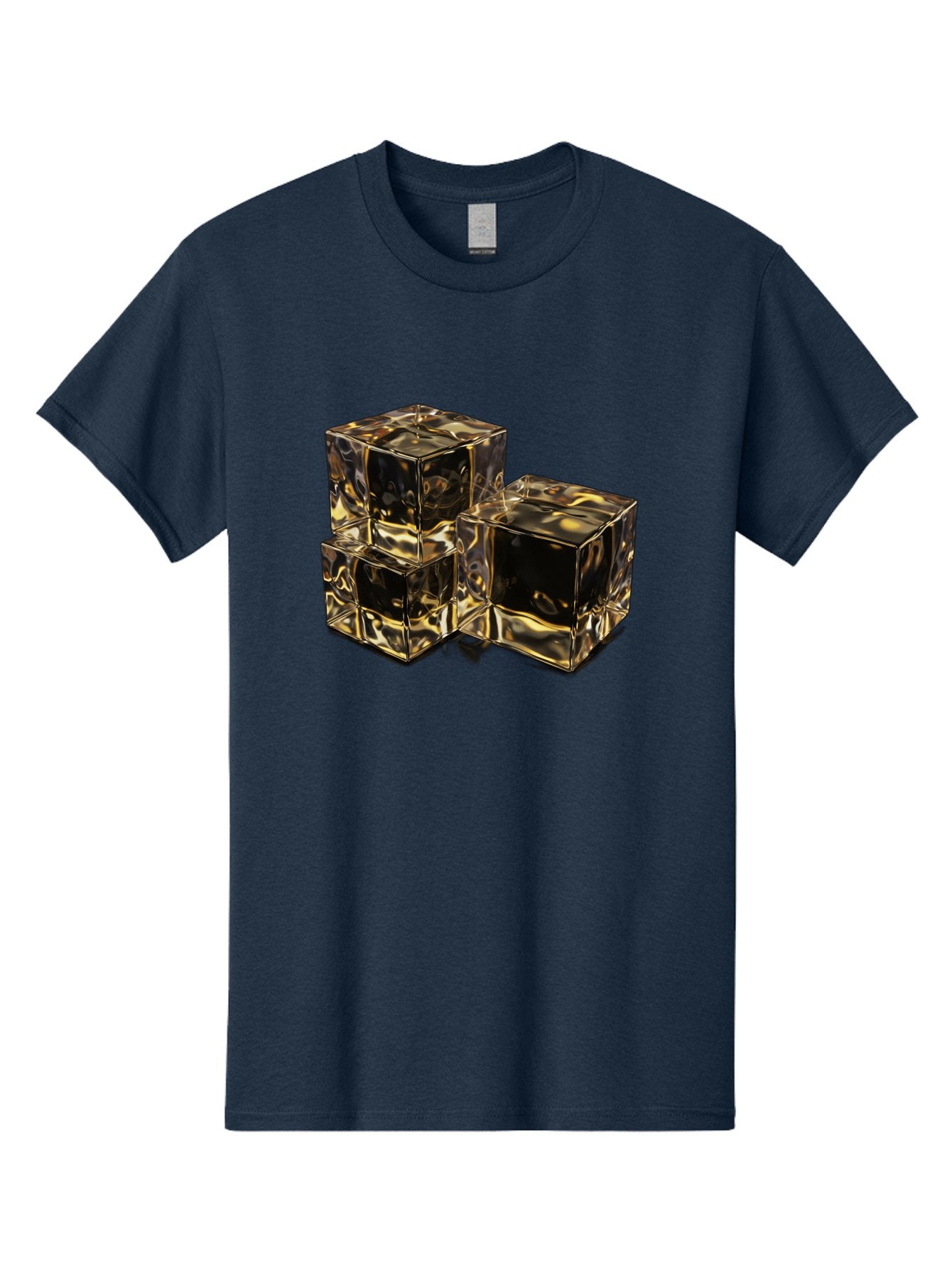 Gold-Cubes Men'S Graphic Tee, 100% Cotton, Comfortable Casual Summer Wear, Machine Washable, Glass Cubes, Reflective Surface, Abstract Art, Modern Design, Geometric Shapes, Transparent Objects, Luxury Feel, Contemporary Aesthetics Bad155 15
