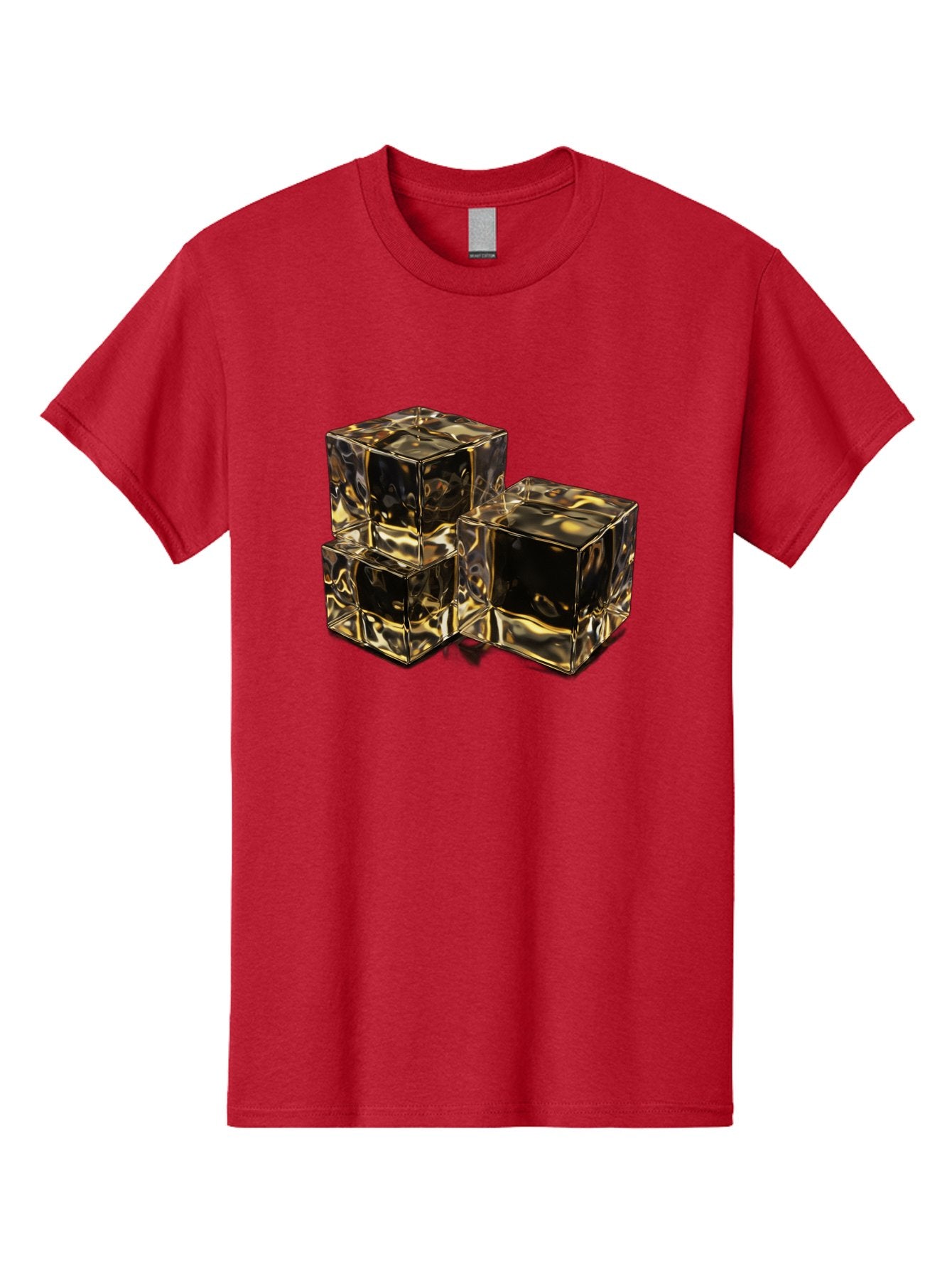Gold-Cubes Men'S Graphic Tee, 100% Cotton, Comfortable Casual Summer Wear, Machine Washable, Glass Cubes, Reflective Surface, Abstract Art, Modern Design, Geometric Shapes, Transparent Objects, Luxury Feel, Contemporary Aesthetics Bad155 4