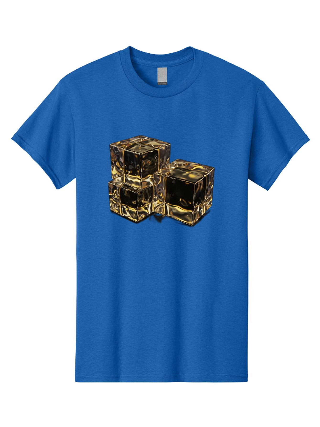 Gold-Cubes Men'S Graphic Tee, 100% Cotton, Comfortable Casual Summer Wear, Machine Washable, Glass Cubes, Reflective Surface, Abstract Art, Modern Design, Geometric Shapes, Transparent Objects, Luxury Feel, Contemporary Aesthetics Bad155 7