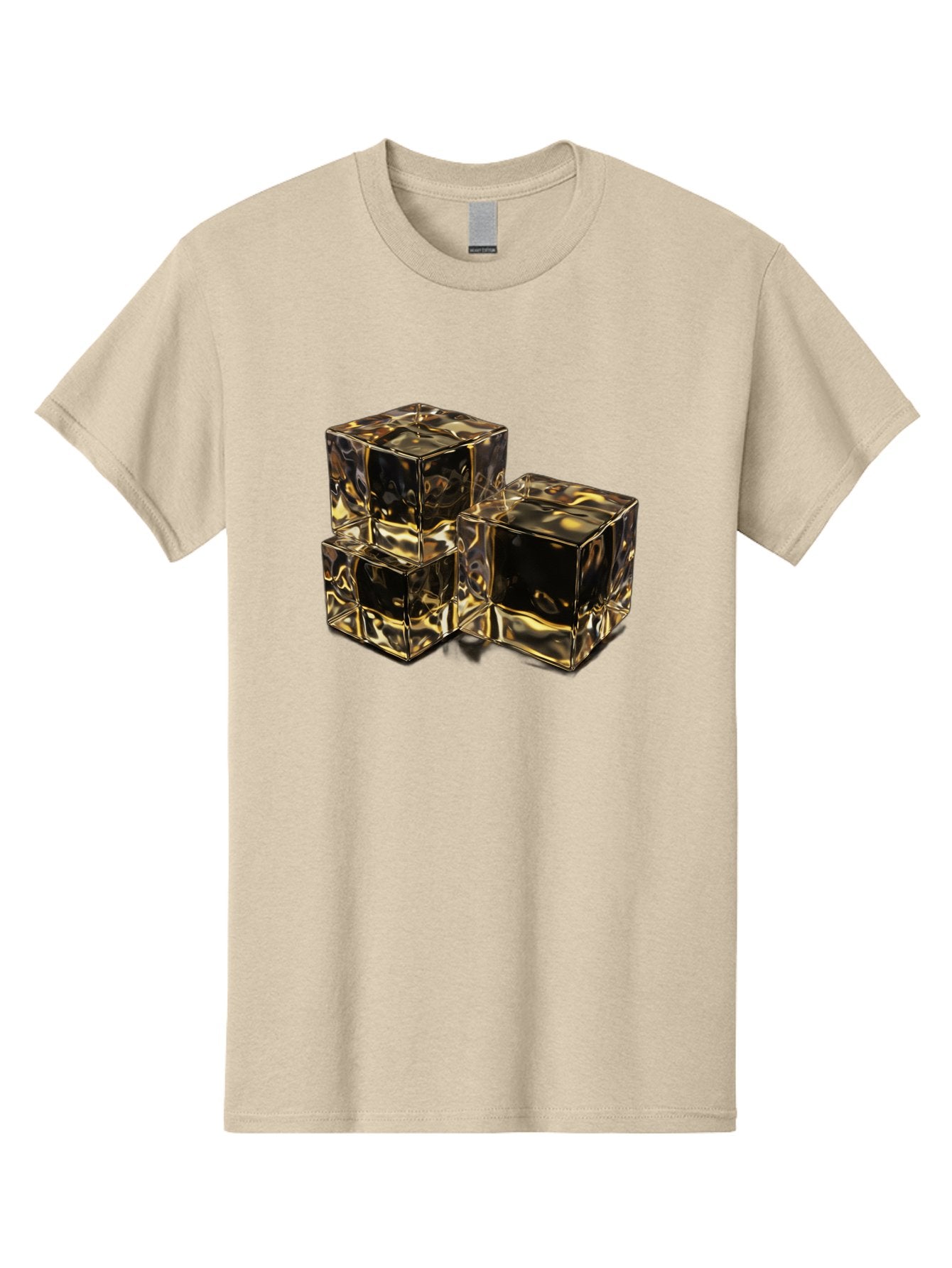 Gold-Cubes Men'S Graphic Tee, 100% Cotton, Comfortable Casual Summer Wear, Machine Washable, Glass Cubes, Reflective Surface, Abstract Art, Modern Design, Geometric Shapes, Transparent Objects, Luxury Feel, Contemporary Aesthetics Bad155 10