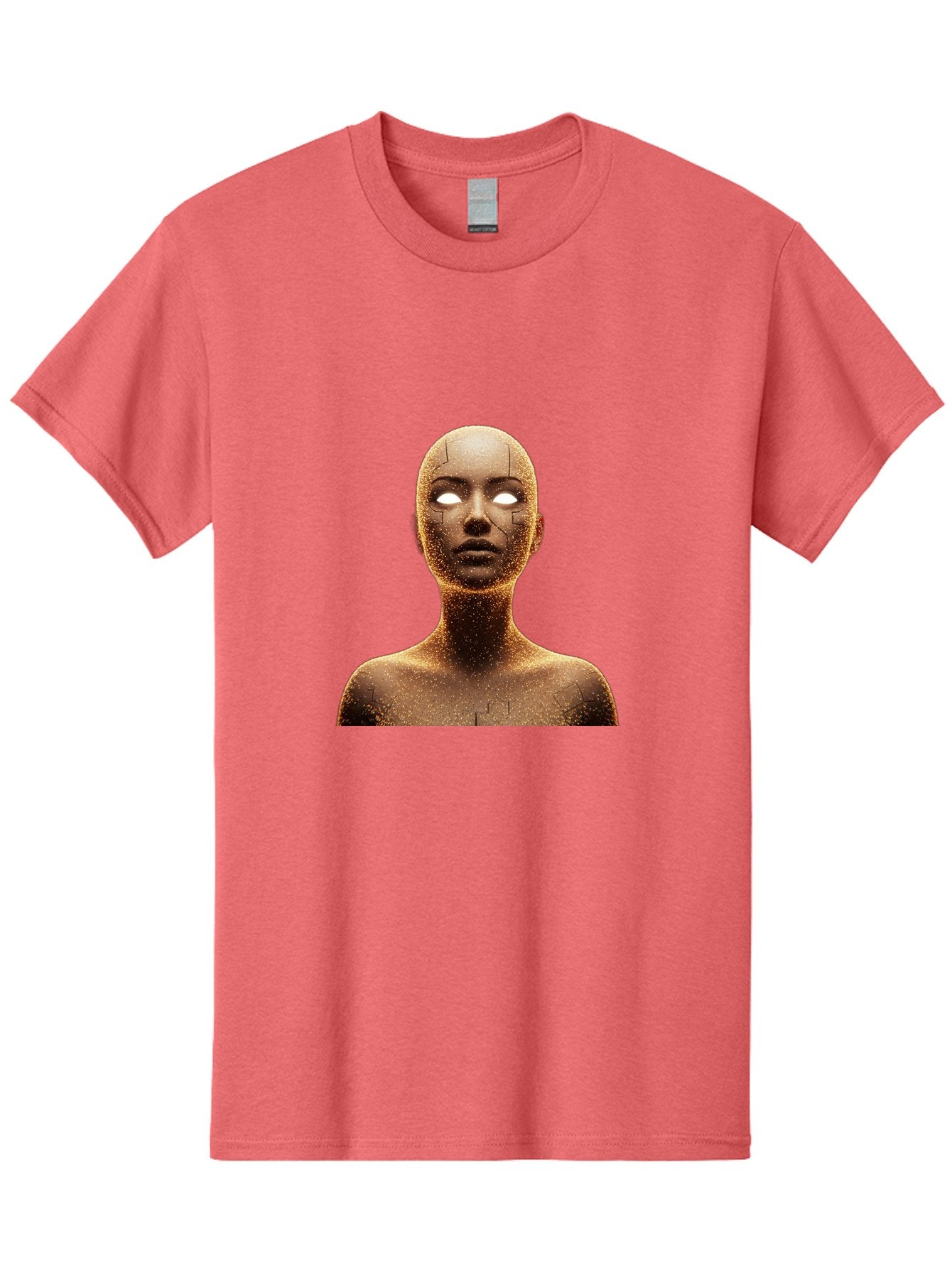 Golden-Mannequin Men'S Graphic Tee, 100% Cotton, Comfortable Casual Summer Wear, Machine Washable, Cracked Mannequin, Glowing Eyes, Brown Dusty Texture, Robotic Face, Futuristic Design, Modern Art, Surreal Atmosphere, Abstract Portrait Bad158 11
