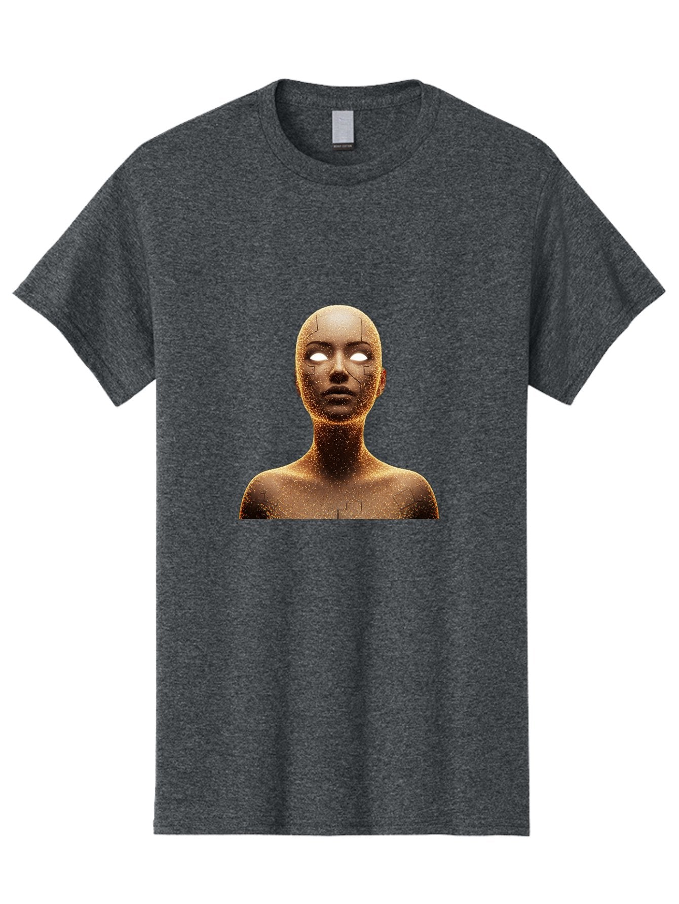 Golden-Mannequin Men'S Graphic Tee, 100% Cotton, Comfortable Casual Summer Wear, Machine Washable, Cracked Mannequin, Glowing Eyes, Brown Dusty Texture, Robotic Face, Futuristic Design, Modern Art, Surreal Atmosphere, Abstract Portrait Bad158 14