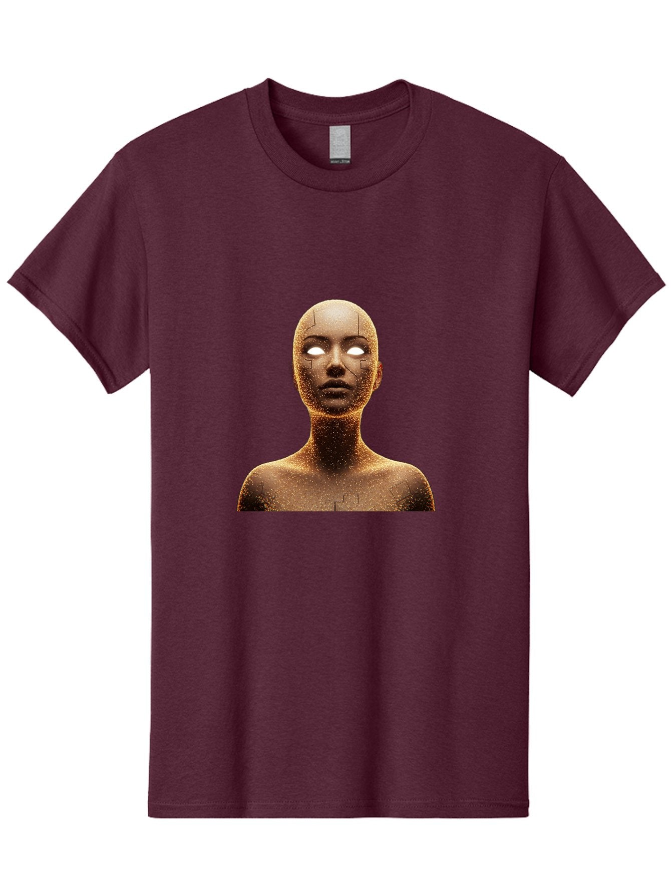 Golden-Mannequin Men'S Graphic Tee, 100% Cotton, Comfortable Casual Summer Wear, Machine Washable, Cracked Mannequin, Glowing Eyes, Brown Dusty Texture, Robotic Face, Futuristic Design, Modern Art, Surreal Atmosphere, Abstract Portrait Bad158 9