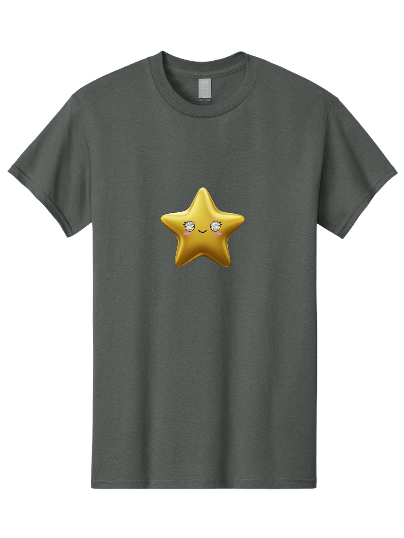 Golden-Star Men'S Graphic Tee, 100% Cotton, Comfortable Casual Summer Wear, Machine Washable, Shiny Golden Star, Cute Emoji, Diamond Eyes, Smiling Face, Pink Cheeks, Cartoon Character, Kawaii Design, Star Symbol, Shiny Texture, Bad159 6