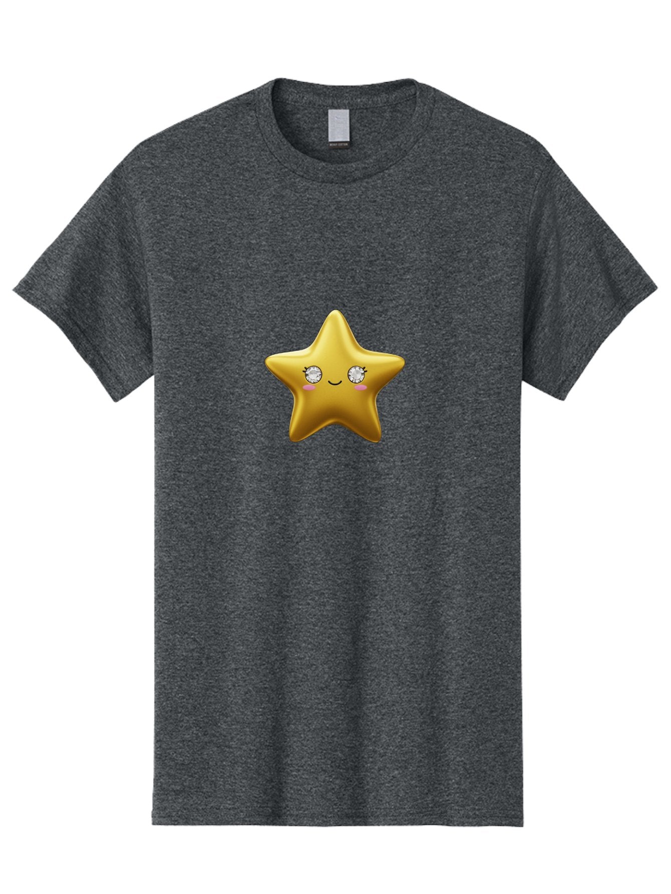 Golden-Star Men'S Graphic Tee, 100% Cotton, Comfortable Casual Summer Wear, Machine Washable, Shiny Golden Star, Cute Emoji, Diamond Eyes, Smiling Face, Pink Cheeks, Cartoon Character, Kawaii Design, Star Symbol, Shiny Texture, Bad159 9