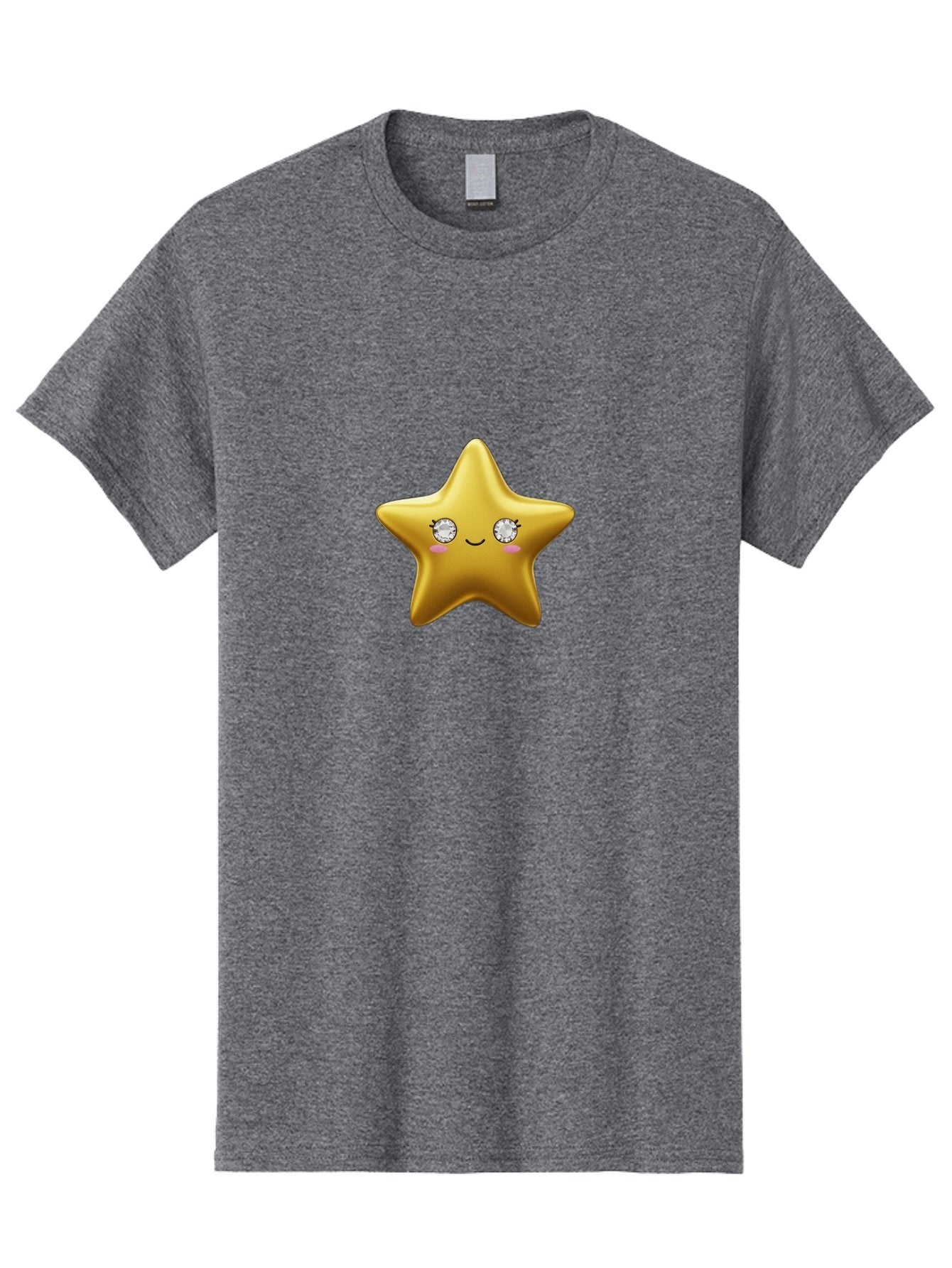 Golden-Star Men'S Graphic Tee, 100% Cotton, Comfortable Casual Summer Wear, Machine Washable, Shiny Golden Star, Cute Emoji, Diamond Eyes, Smiling Face, Pink Cheeks, Cartoon Character, Kawaii Design, Star Symbol, Shiny Texture, Bad159 4
