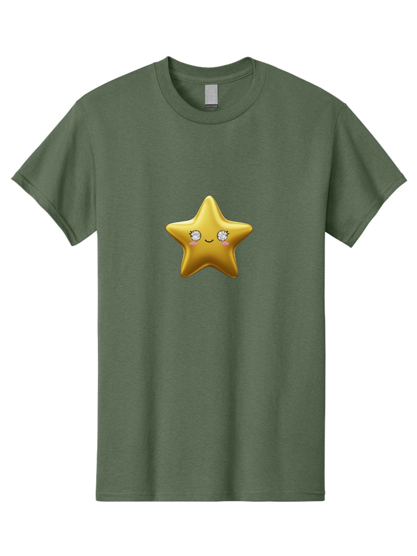 Golden-Star Men'S Graphic Tee, 100% Cotton, Comfortable Casual Summer Wear, Machine Washable, Shiny Golden Star, Cute Emoji, Diamond Eyes, Smiling Face, Pink Cheeks, Cartoon Character, Kawaii Design, Star Symbol, Shiny Texture, Bad159 13