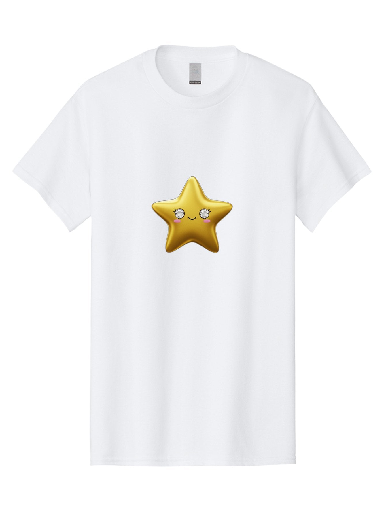 Golden-Star Men'S Graphic Tee, 100% Cotton, Comfortable Casual Summer Wear, Machine Washable, Shiny Golden Star, Cute Emoji, Diamond Eyes, Smiling Face, Pink Cheeks, Cartoon Character, Kawaii Design, Star Symbol, Shiny Texture, Bad159 3
