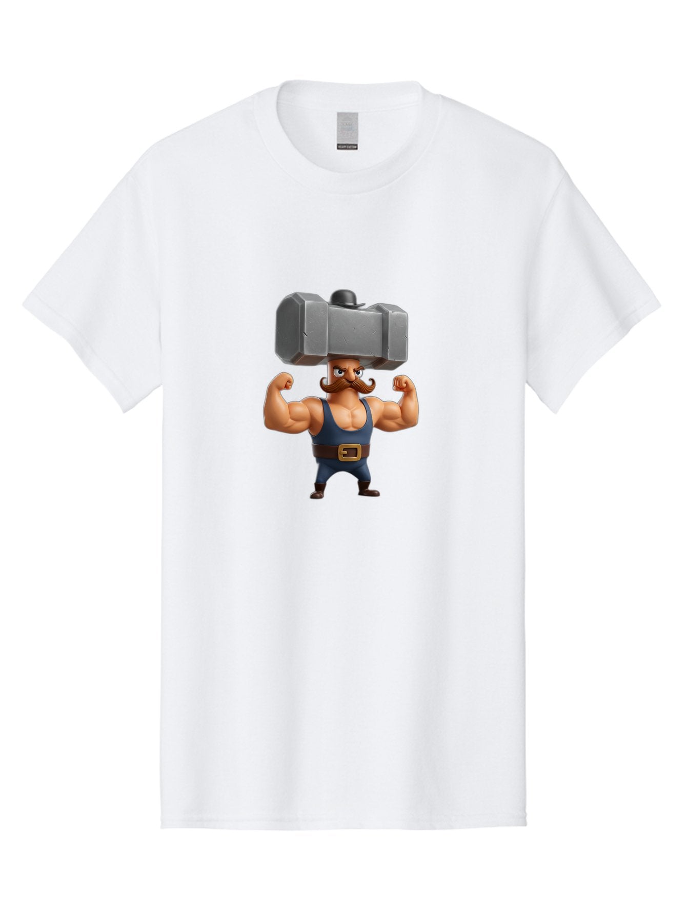 Golem Men'S Graphic Tee, 100% Cotton, Comfortable Casual Summer Wear, Machine Washable, Cartoon Character, Muscular Man, Blue Singlet, Big Mustache, Flexed Biceps, Strongman Pose, Fantasy Creature, Video Game Character, 3D Illustration, Bad160 15