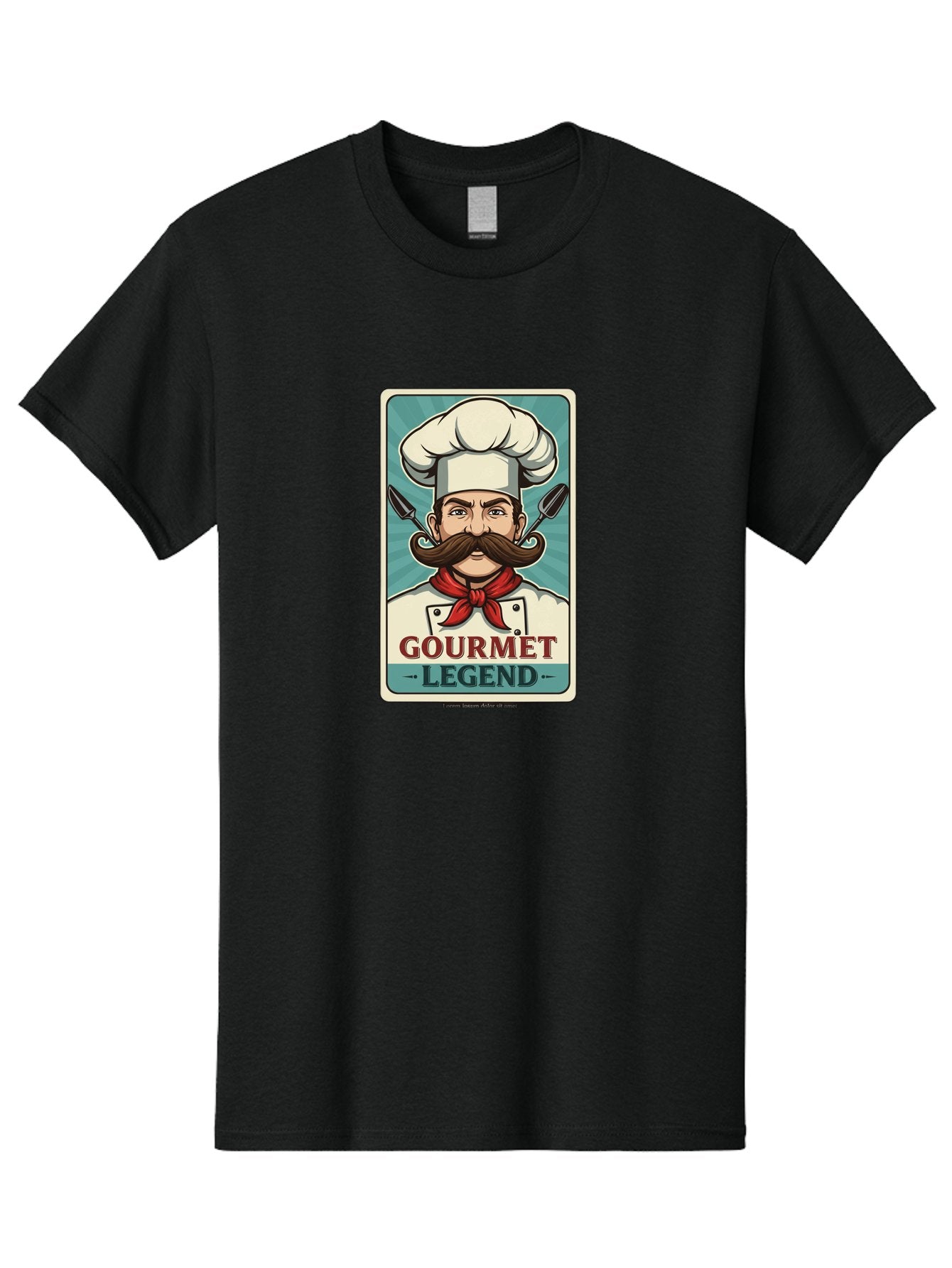 Gourmet-Legend Men'S Graphic Tee, 100% Cotton, Comfortable Casual Summer Wear, Machine Washable, Cartoon Chef, Luxury Cuisine, Fine Dining, Gourmet Food, Chef'S Hat, Red Bandana, Curved Mustache, Kitchen Knives, Gourmet Legend, Culinary Art Bad161 8