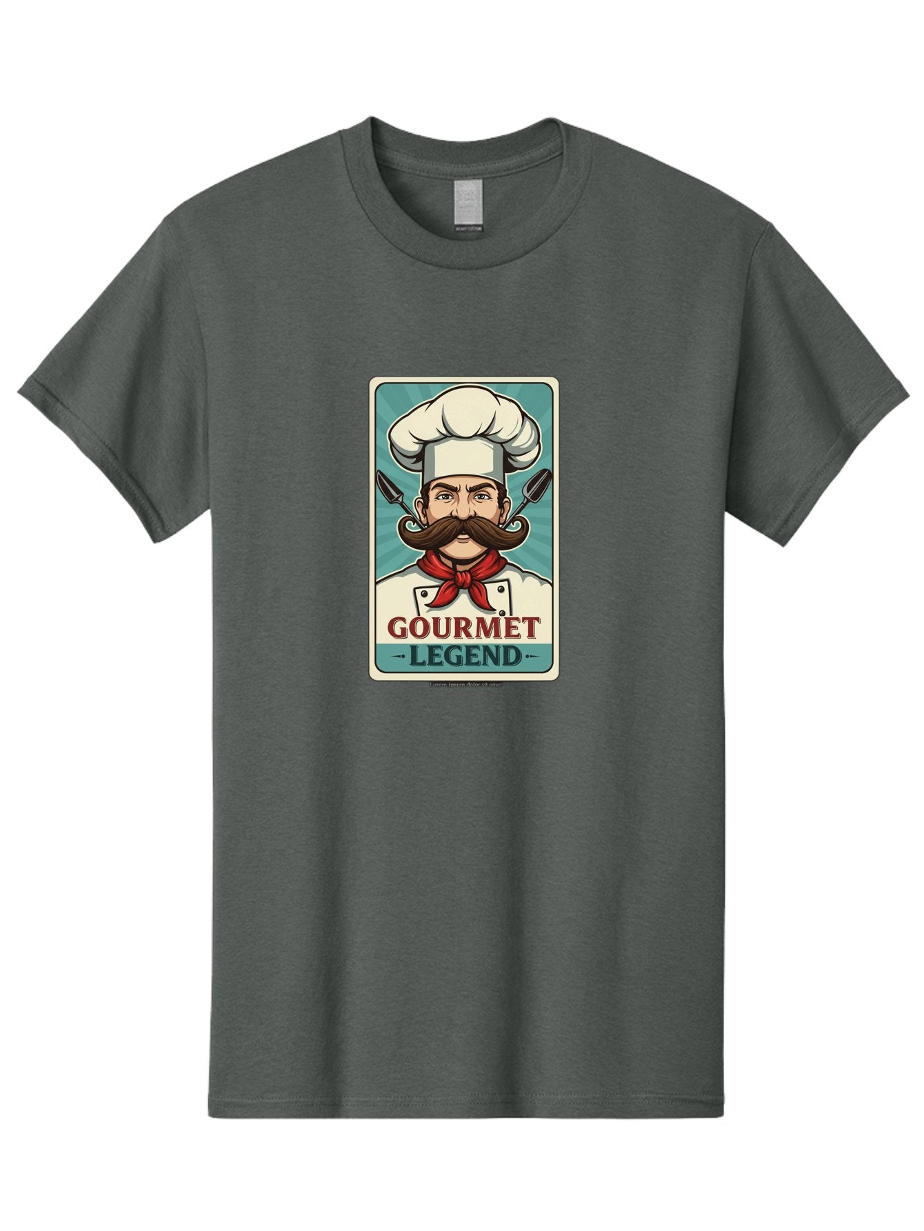 Gourmet-Legend Men'S Graphic Tee, 100% Cotton, Comfortable Casual Summer Wear, Machine Washable, Cartoon Chef, Luxury Cuisine, Fine Dining, Gourmet Food, Chef'S Hat, Red Bandana, Curved Mustache, Kitchen Knives, Gourmet Legend, Culinary Art Bad161 5
