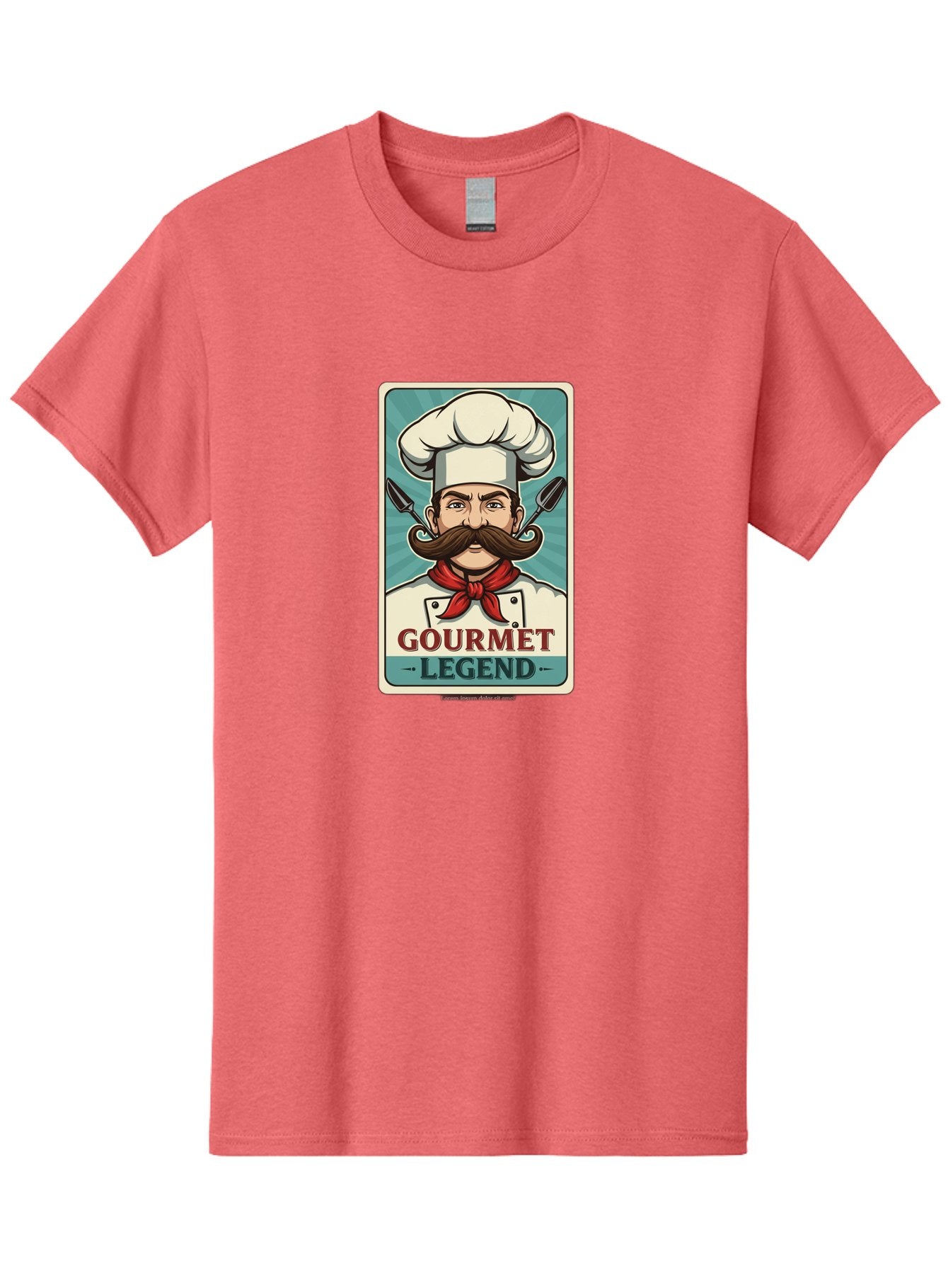 Gourmet-Legend Men'S Graphic Tee, 100% Cotton, Comfortable Casual Summer Wear, Machine Washable, Cartoon Chef, Luxury Cuisine, Fine Dining, Gourmet Food, Chef'S Hat, Red Bandana, Curved Mustache, Kitchen Knives, Gourmet Legend, Culinary Art Bad161 9