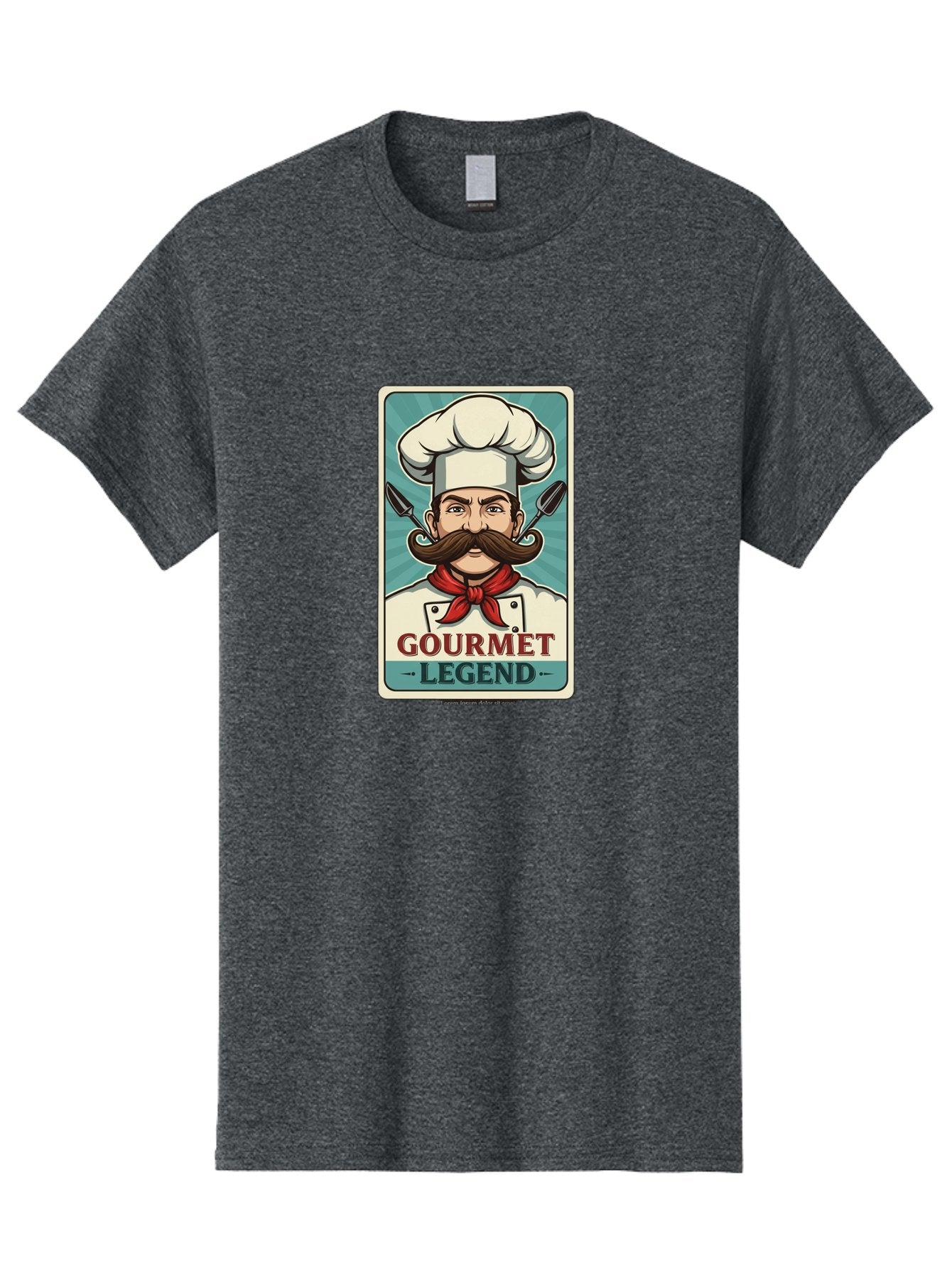 Gourmet-Legend Men'S Graphic Tee, 100% Cotton, Comfortable Casual Summer Wear, Machine Washable, Cartoon Chef, Luxury Cuisine, Fine Dining, Gourmet Food, Chef'S Hat, Red Bandana, Curved Mustache, Kitchen Knives, Gourmet Legend, Culinary Art Bad161 15