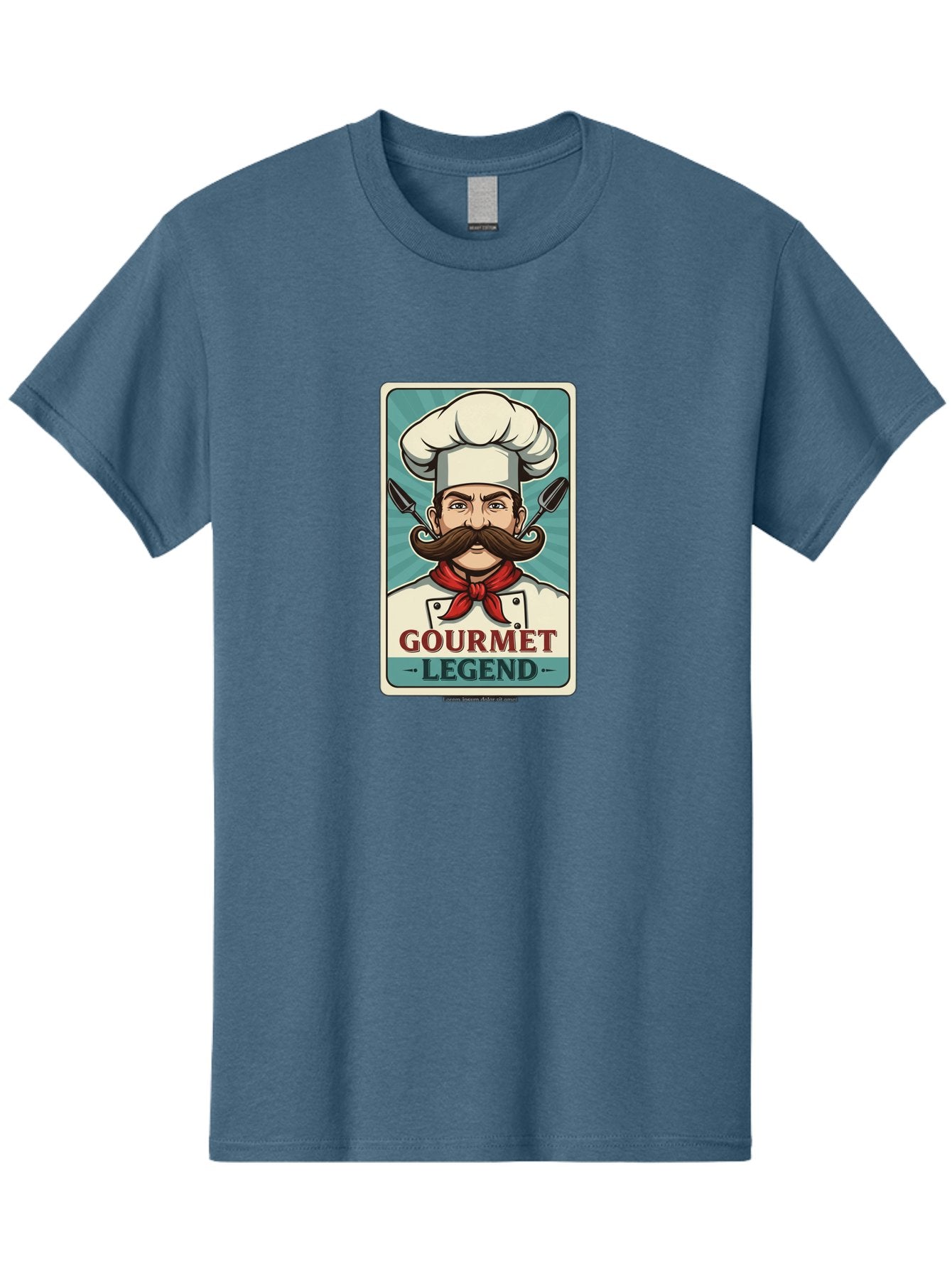 Gourmet-Legend Men'S Graphic Tee, 100% Cotton, Comfortable Casual Summer Wear, Machine Washable, Cartoon Chef, Luxury Cuisine, Fine Dining, Gourmet Food, Chef'S Hat, Red Bandana, Curved Mustache, Kitchen Knives, Gourmet Legend, Culinary Art Bad161 10