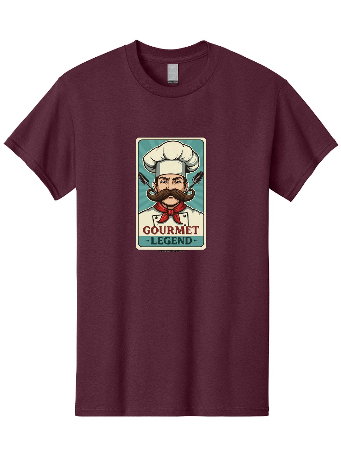 Gourmet-Legend Men'S Graphic Tee, 100% Cotton, Comfortable Casual Summer Wear, Machine Washable, Cartoon Chef, Luxury Cuisine, Fine Dining, Gourmet Food, Chef'S Hat, Red Bandana, Curved Mustache, Kitchen Knives, Gourmet Legend, Culinary Art Bad161 13