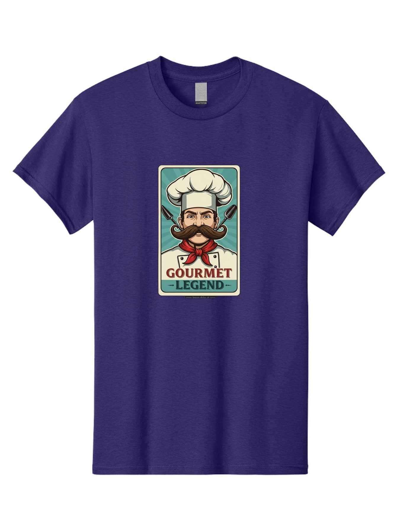 Gourmet-Legend Men'S Graphic Tee, 100% Cotton, Comfortable Casual Summer Wear, Machine Washable, Cartoon Chef, Luxury Cuisine, Fine Dining, Gourmet Food, Chef'S Hat, Red Bandana, Curved Mustache, Kitchen Knives, Gourmet Legend, Culinary Art Bad161 12