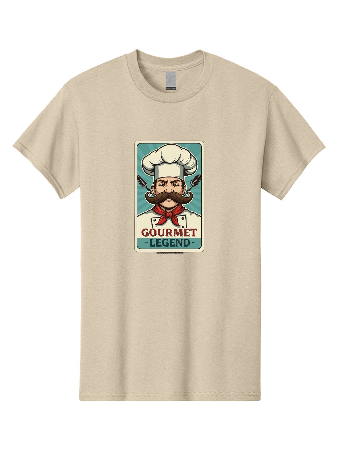 Gourmet-Legend Men'S Graphic Tee, 100% Cotton, Comfortable Casual Summer Wear, Machine Washable, Cartoon Chef, Luxury Cuisine, Fine Dining, Gourmet Food, Chef'S Hat, Red Bandana, Curved Mustache, Kitchen Knives, Gourmet Legend, Culinary Art Bad161