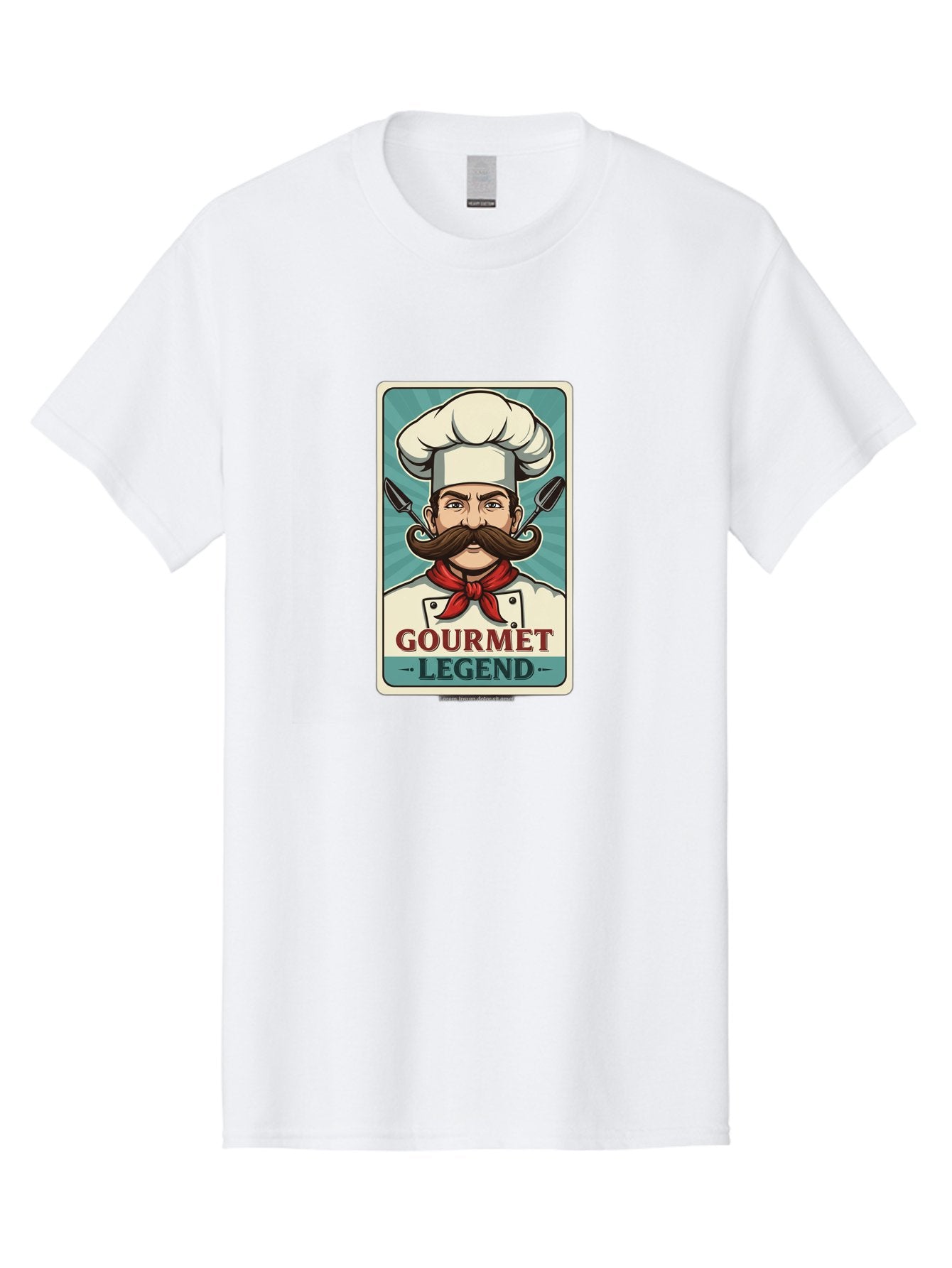 Gourmet-Legend Men'S Graphic Tee, 100% Cotton, Comfortable Casual Summer Wear, Machine Washable, Cartoon Chef, Luxury Cuisine, Fine Dining, Gourmet Food, Chef'S Hat, Red Bandana, Curved Mustache, Kitchen Knives, Gourmet Legend, Culinary Art Bad161 3
